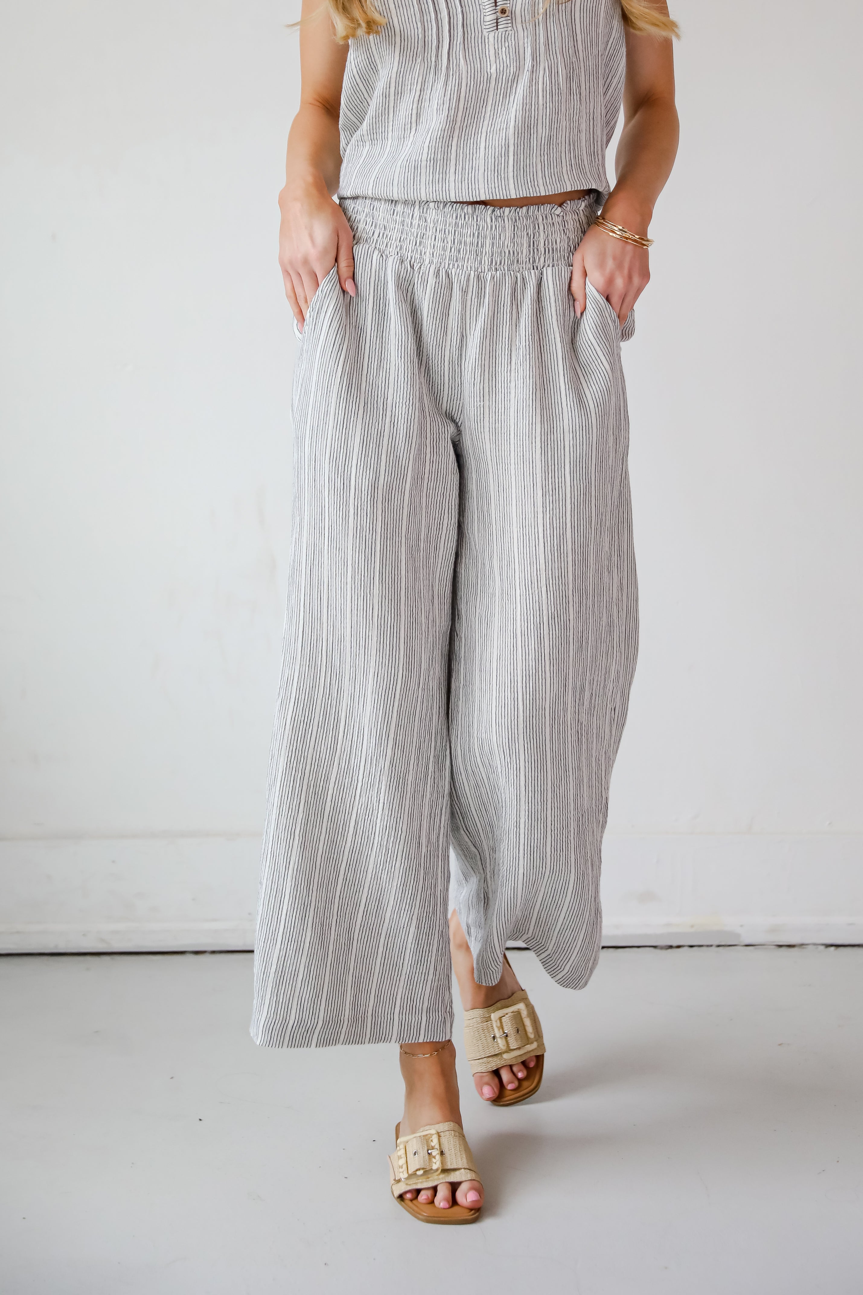 Ideal Breeze Ivory Striped Wide Leg Pants