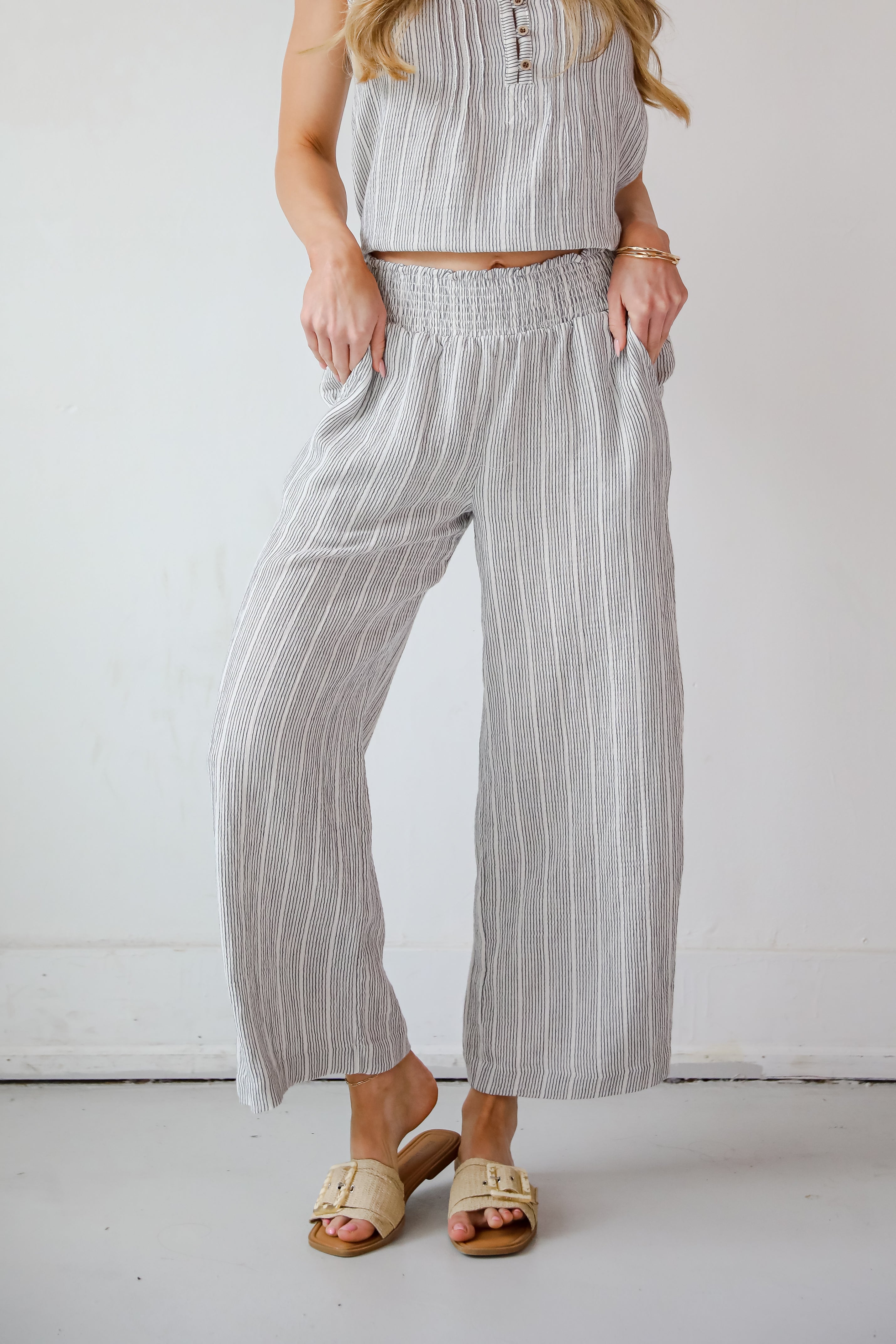 Ideal Breeze Ivory Striped Wide Leg Pants