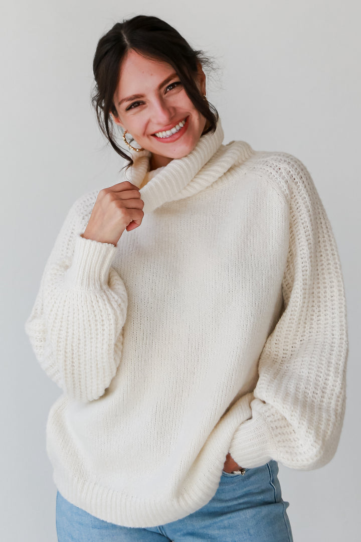 trendy Ivory Turtleneck Oversized Sweater