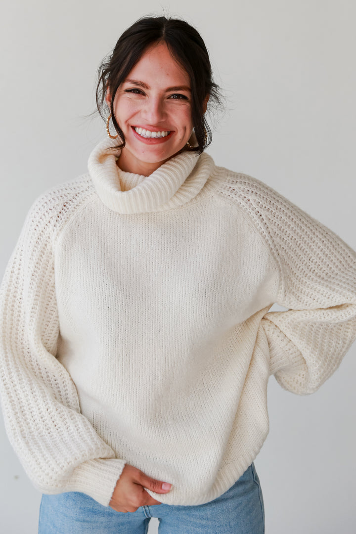 Ivory Turtleneck Oversized Sweater for women
