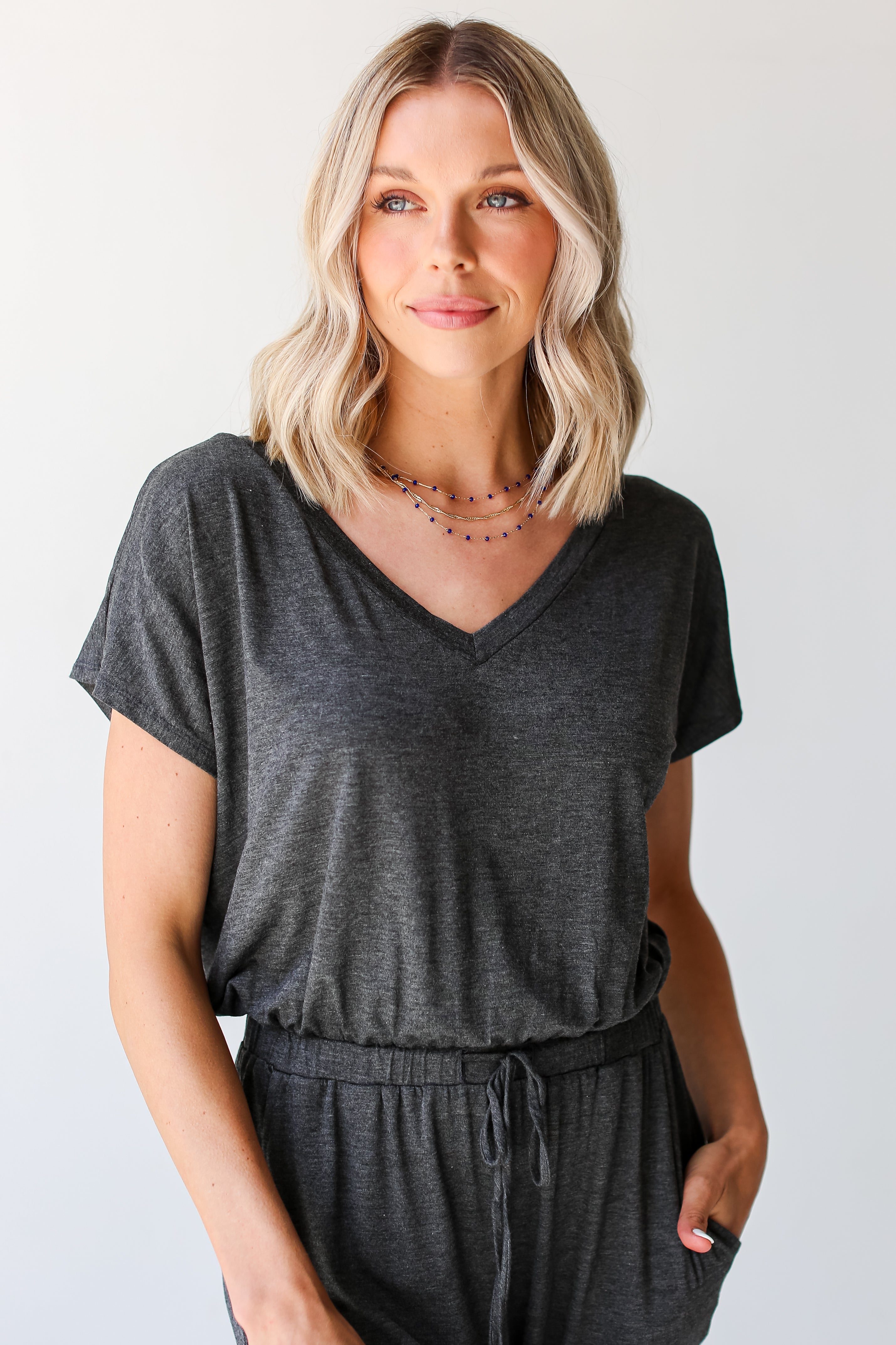 charcoal Jumpsuit close up