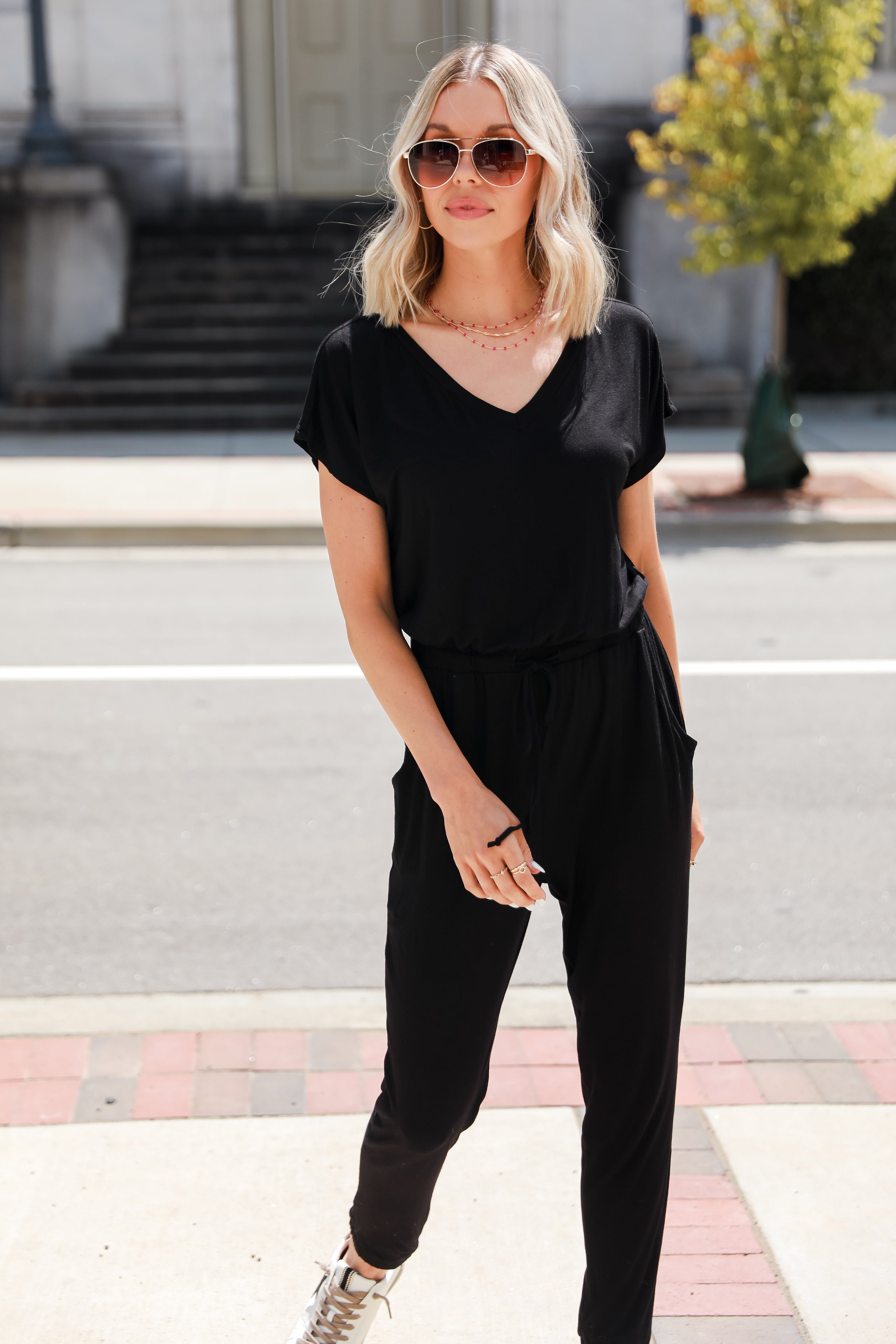 black casual Jumpsuit on model