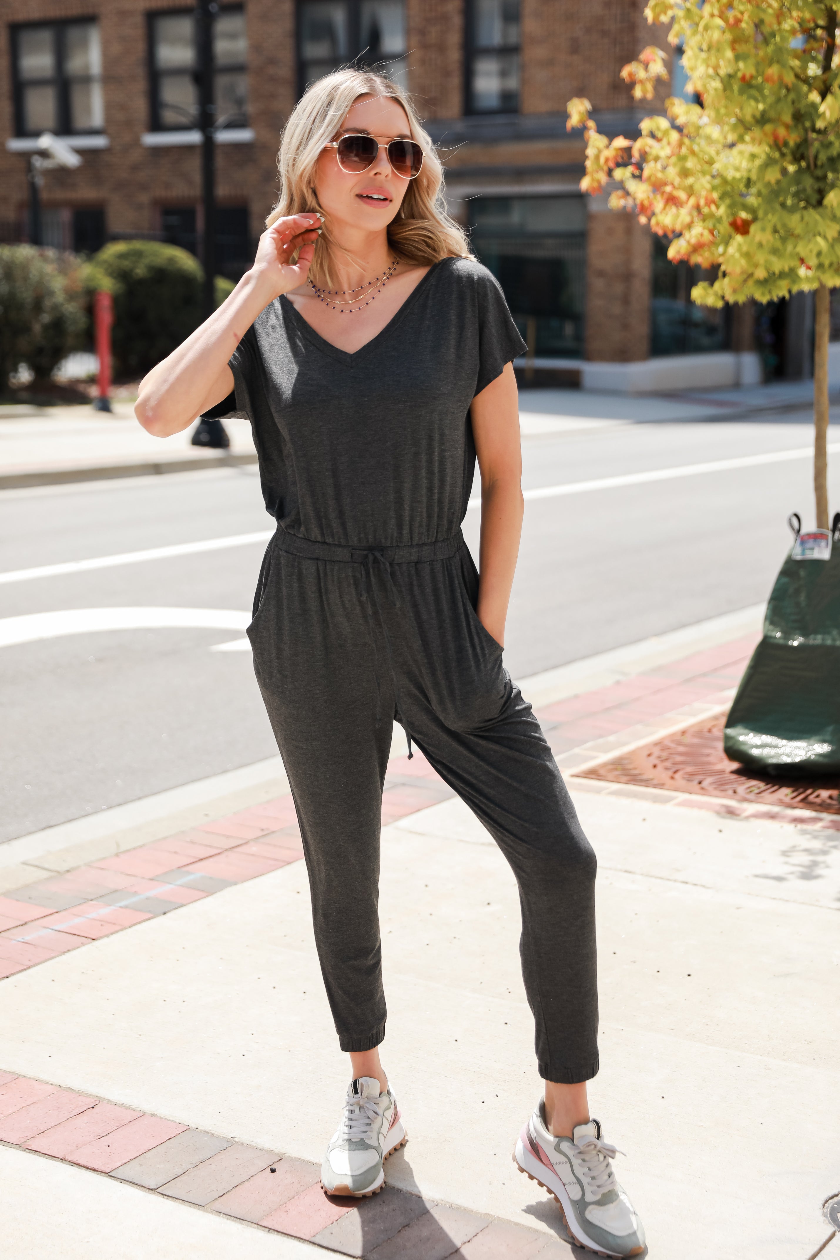 charcoal Jumpsuit on model