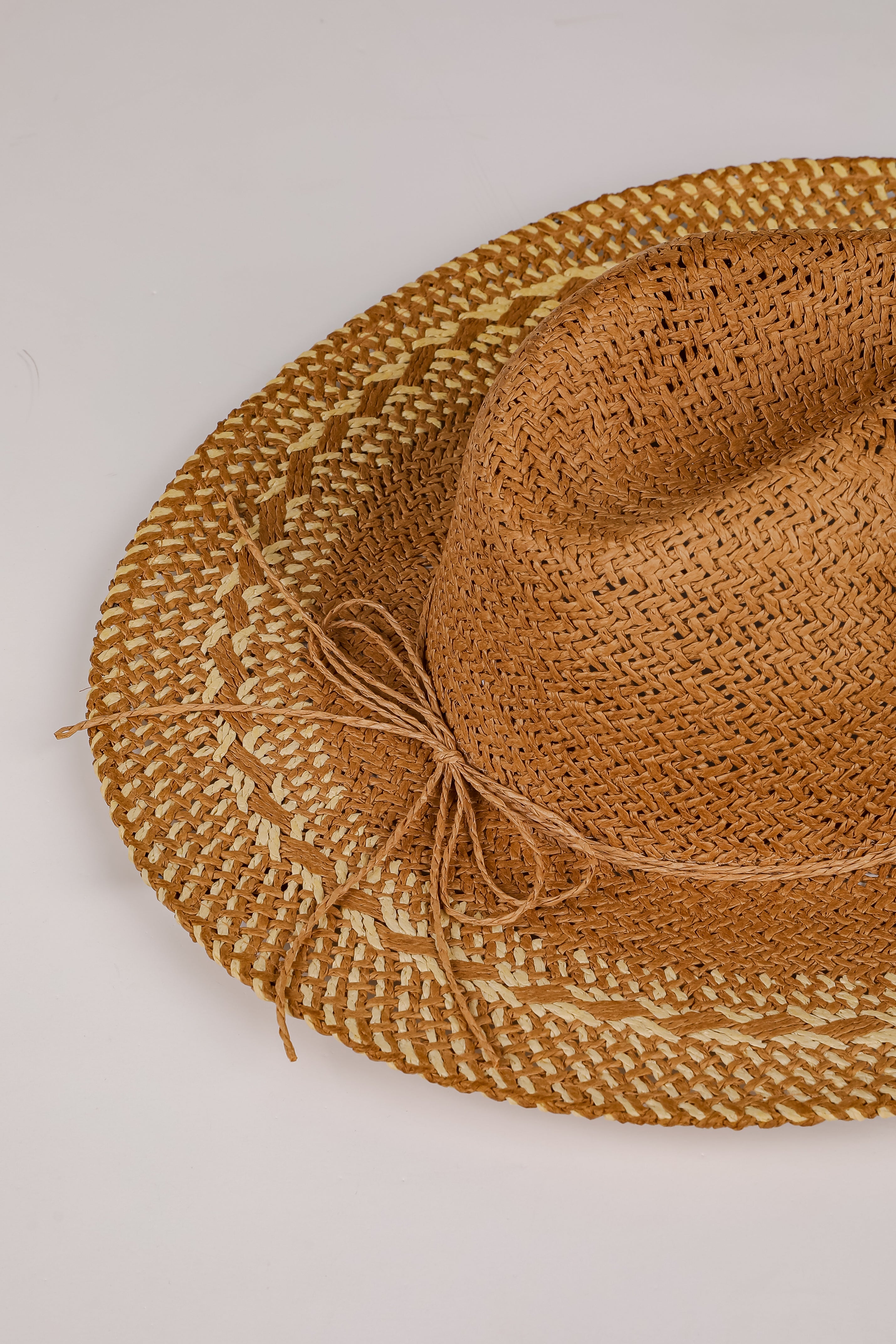 Heading Seaside Khaki Straw Fedora Wide Brim Hat