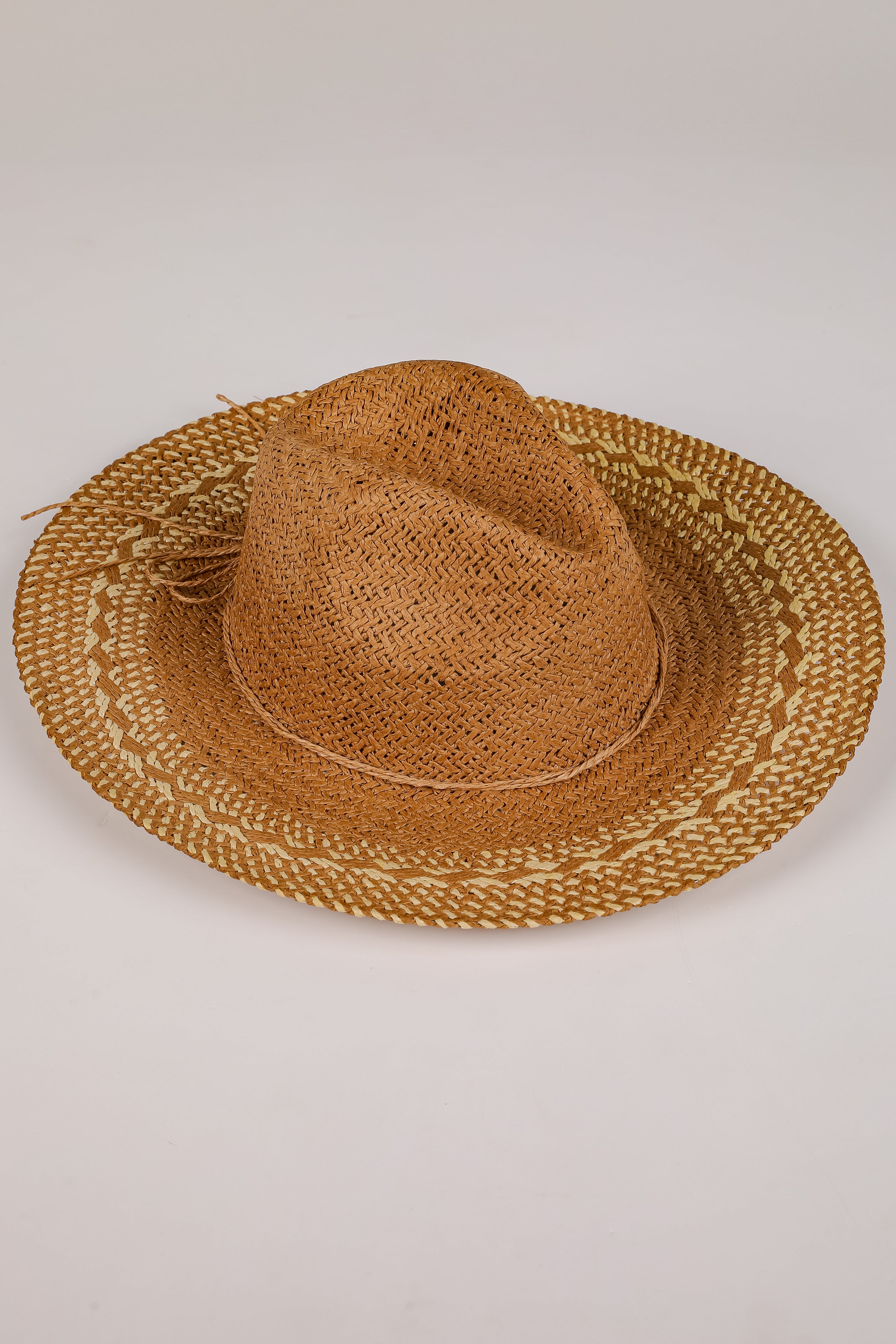 Heading Seaside Khaki Straw Fedora Wide Brim Hat