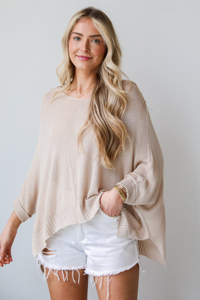 casual taupe Oversized Lightweight Knit Top
