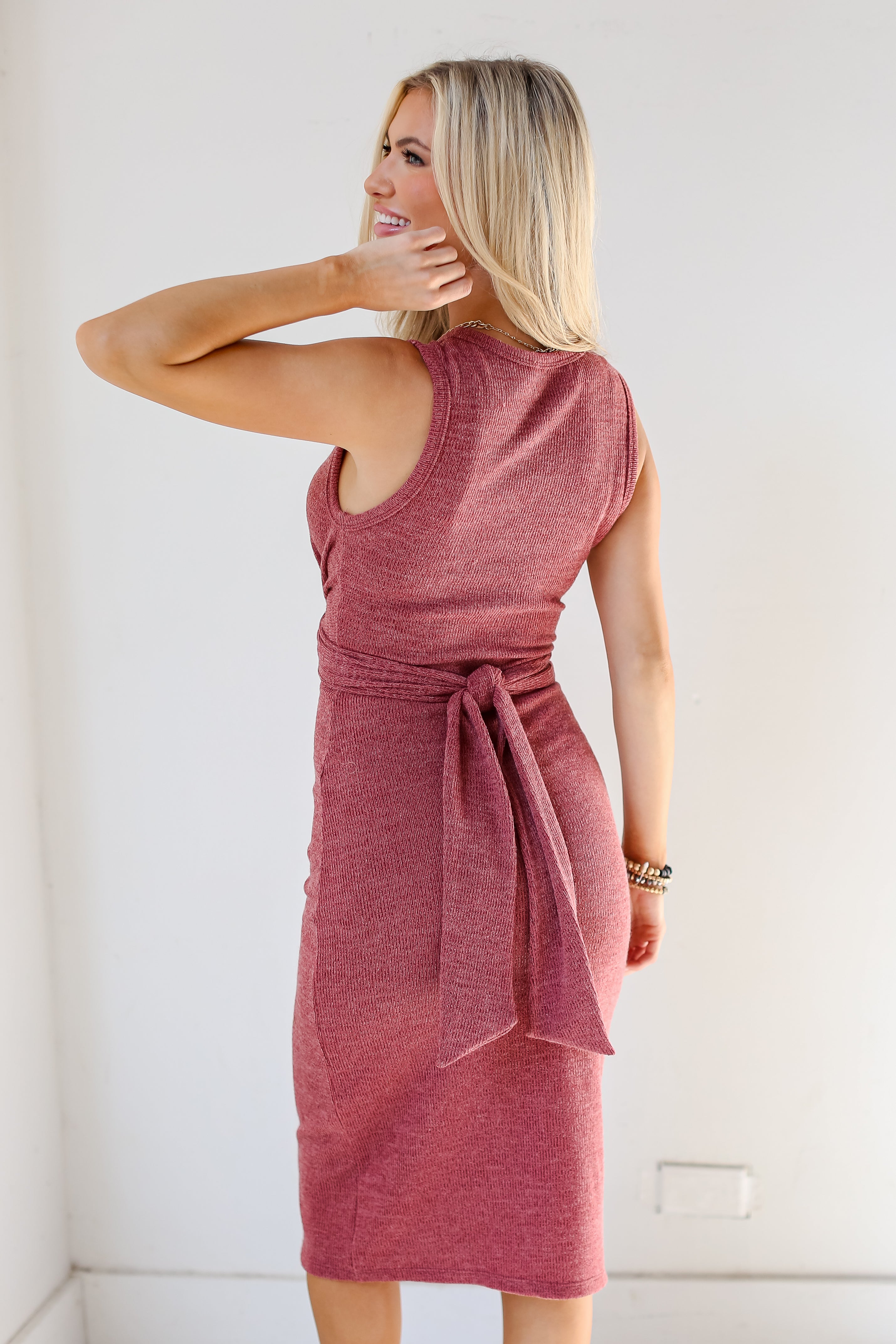 Knit Tie-Front Midi Dress back view