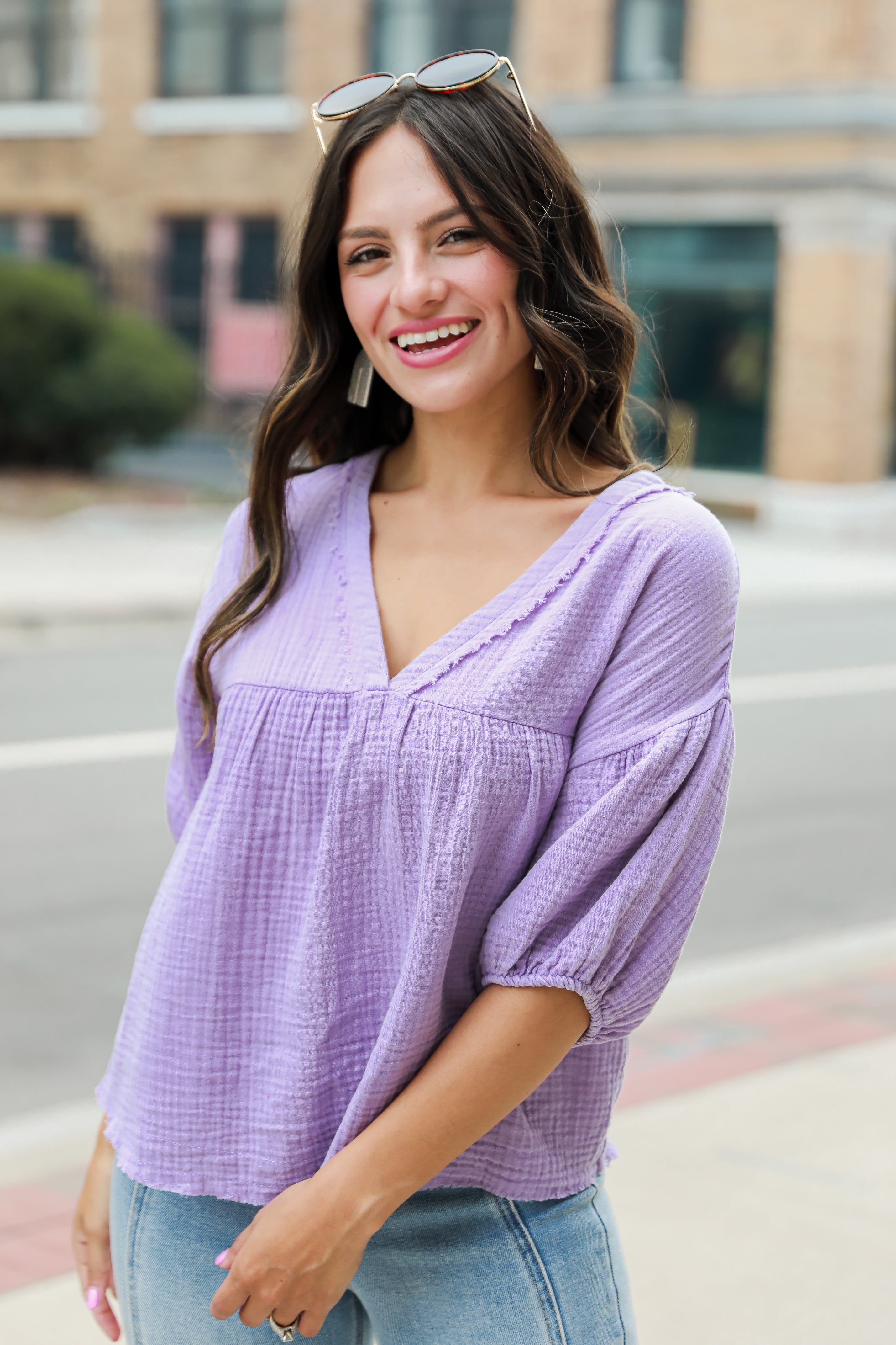 lavender Linen Babydoll Blouse