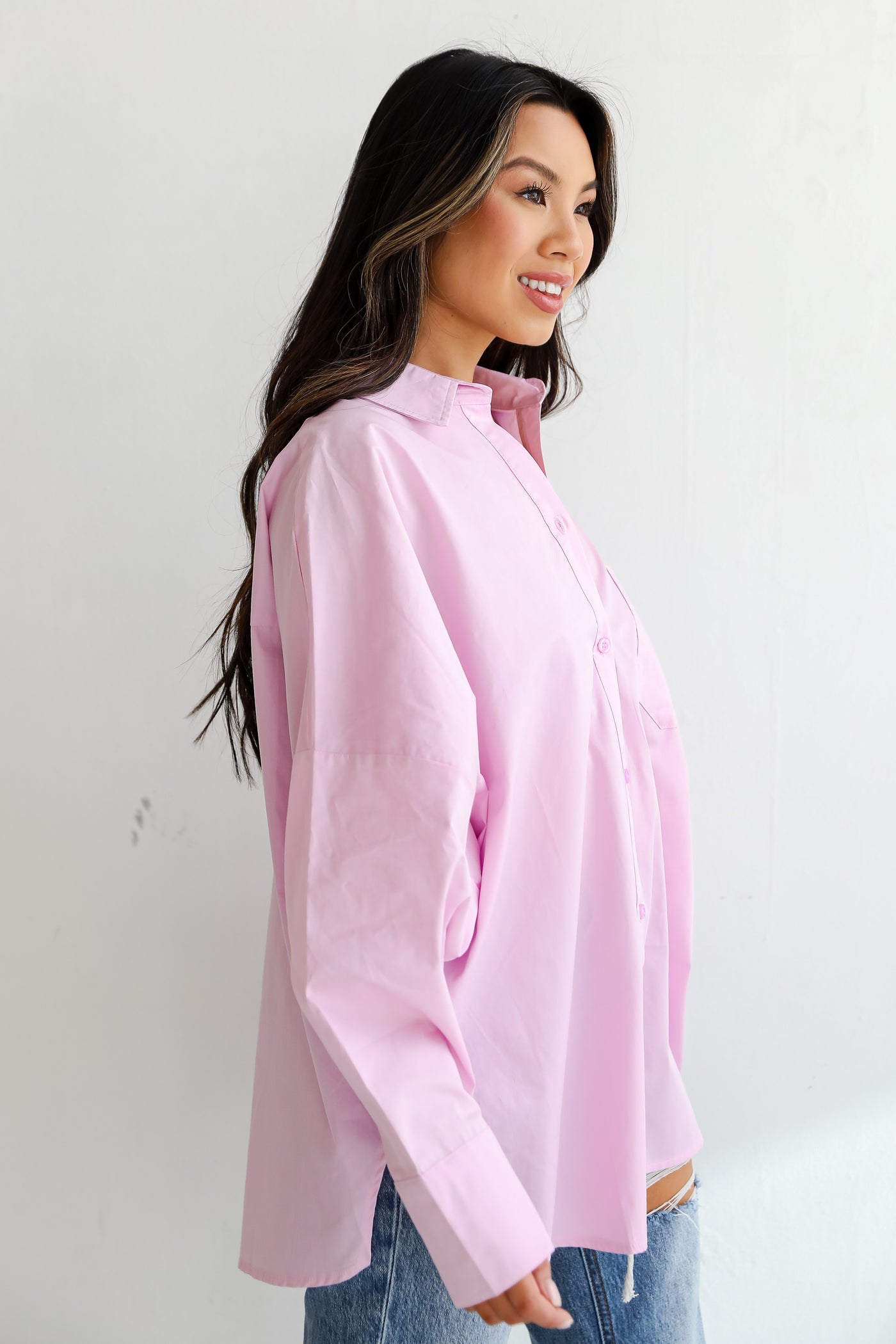 oversized Lavender Button-Up Blouse