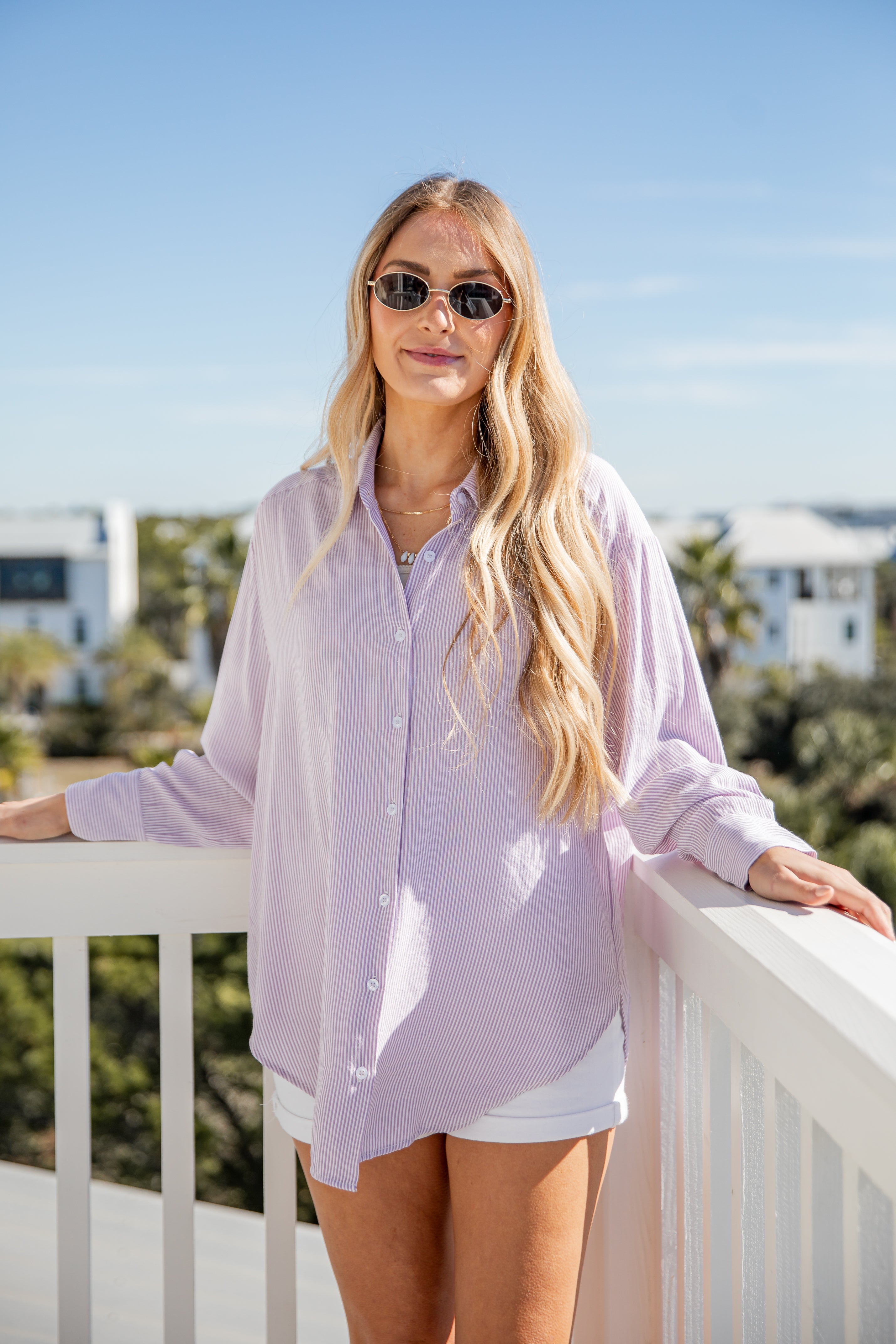 Wander More Striped Oversized Button-Up Blouse