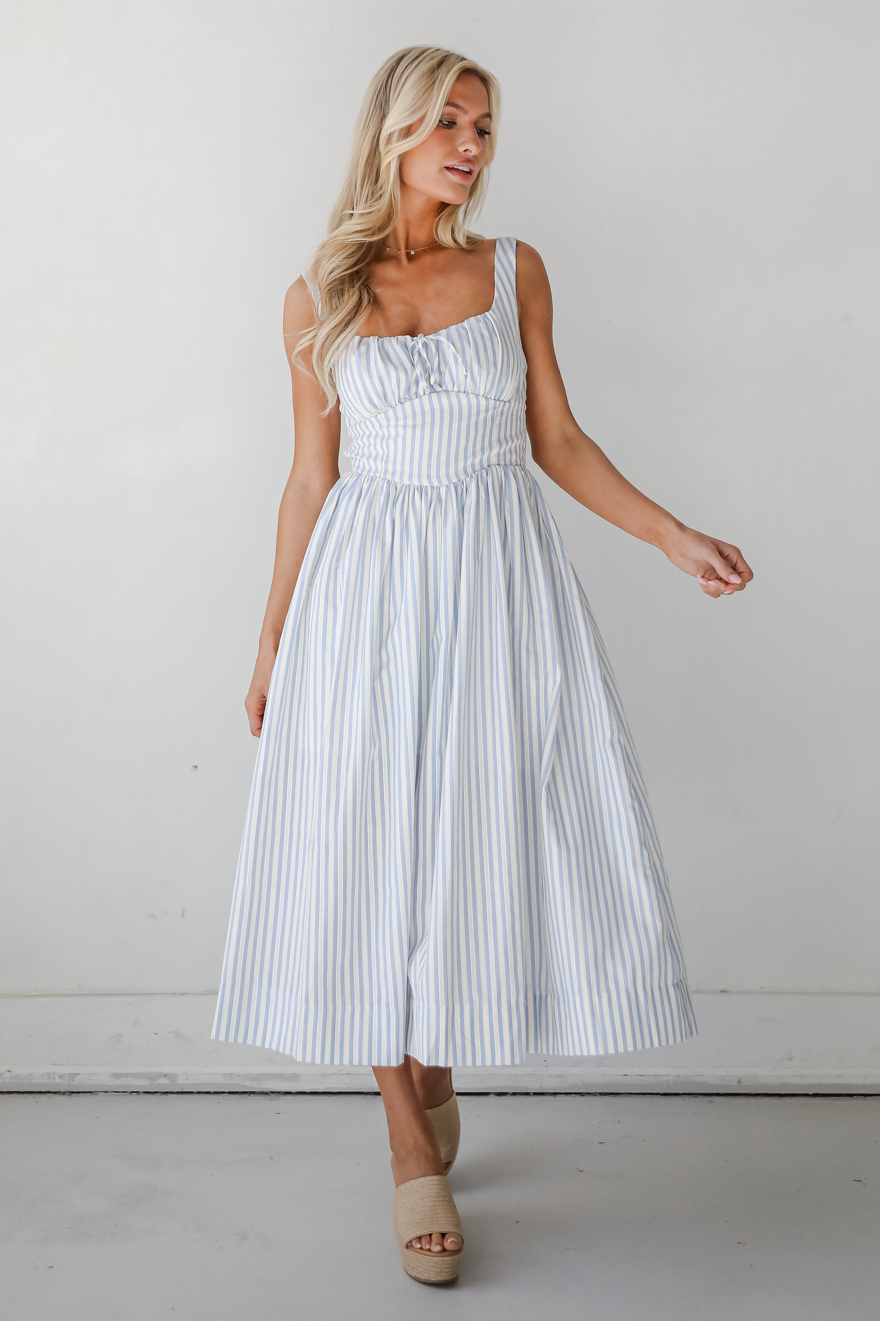 Let There Be Romance Light Blue Striped Midi Dress