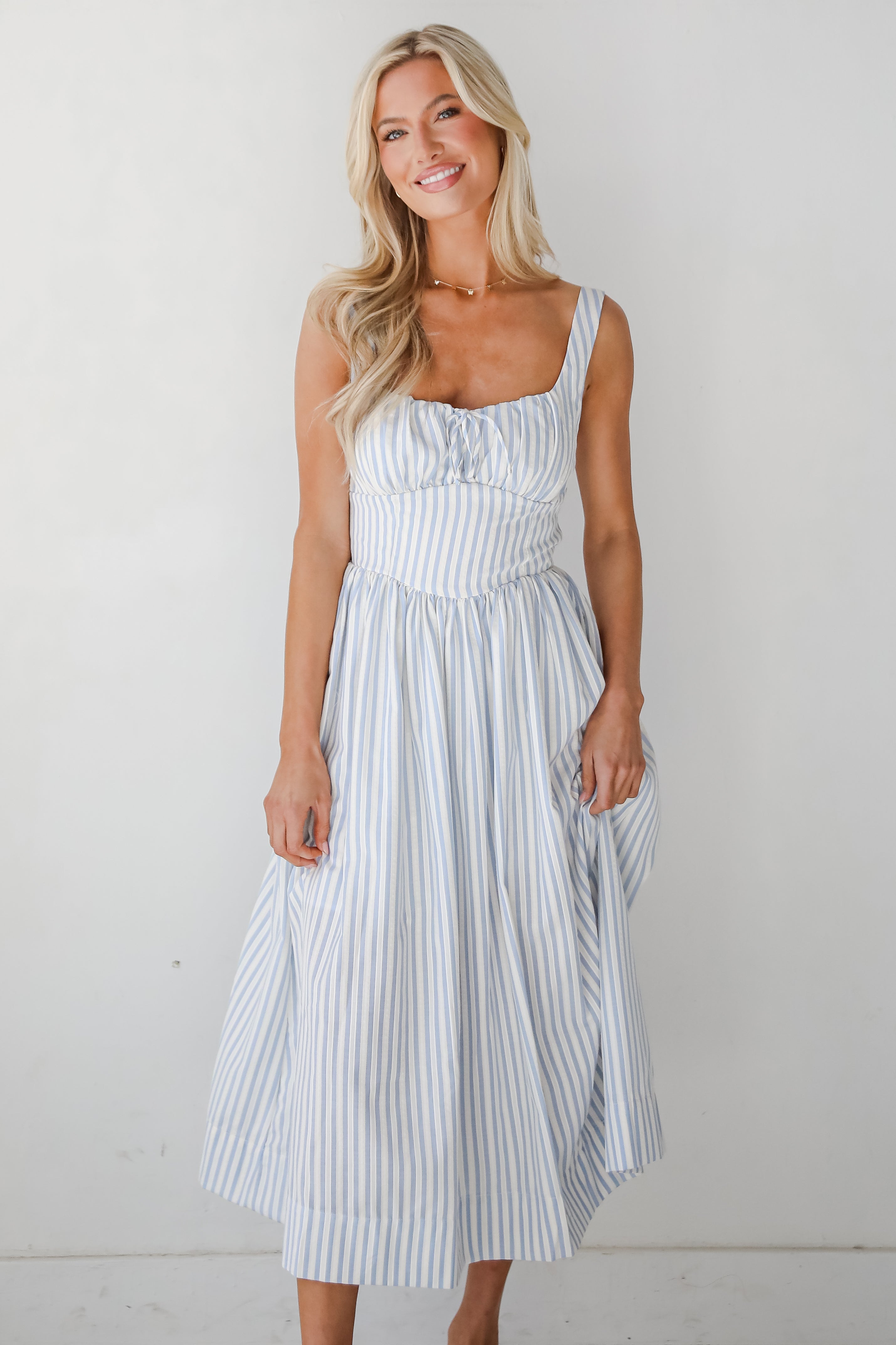 Let There Be Romance Light Blue Striped Midi Dress