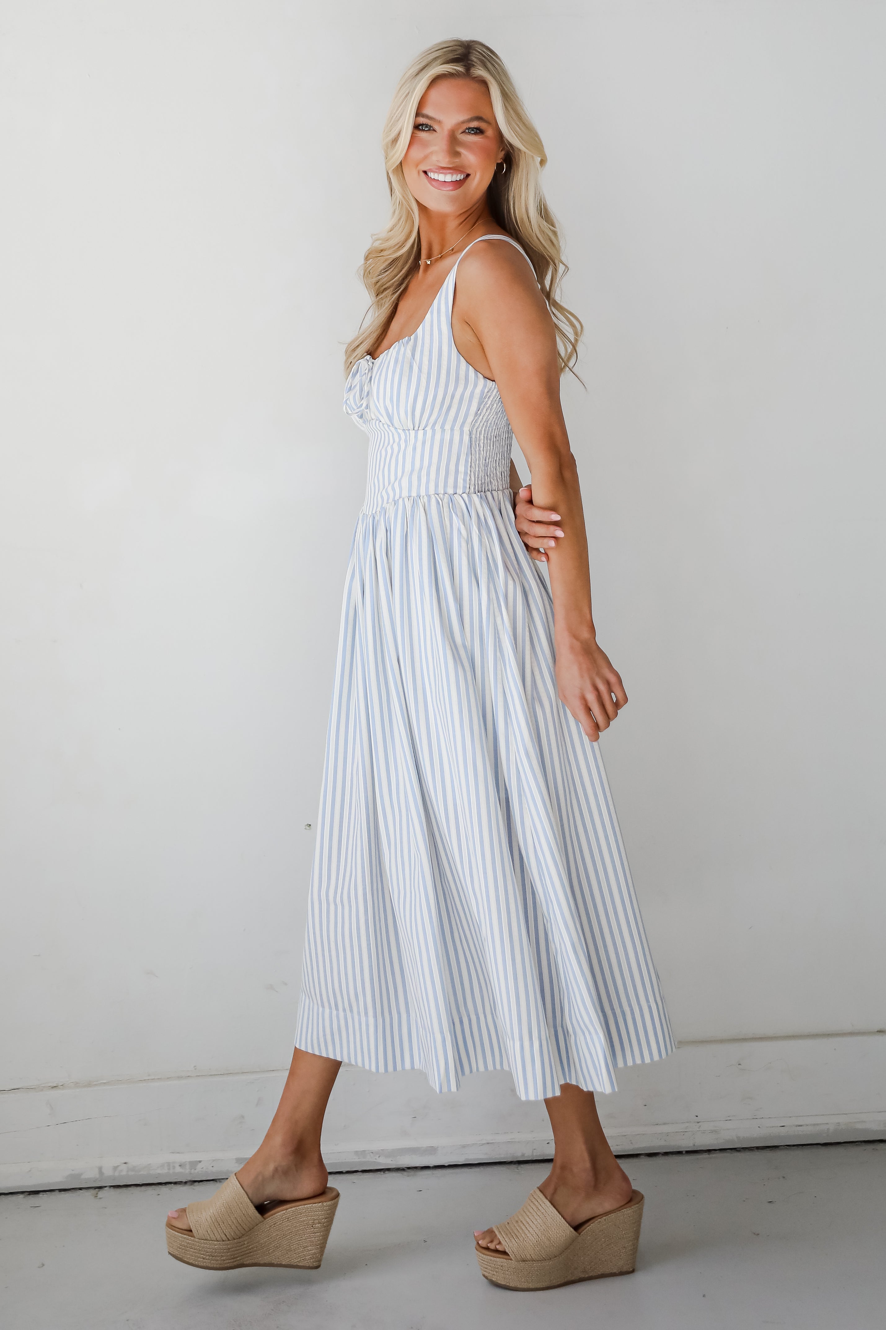 Let There Be Romance Light Blue Striped Midi Dress