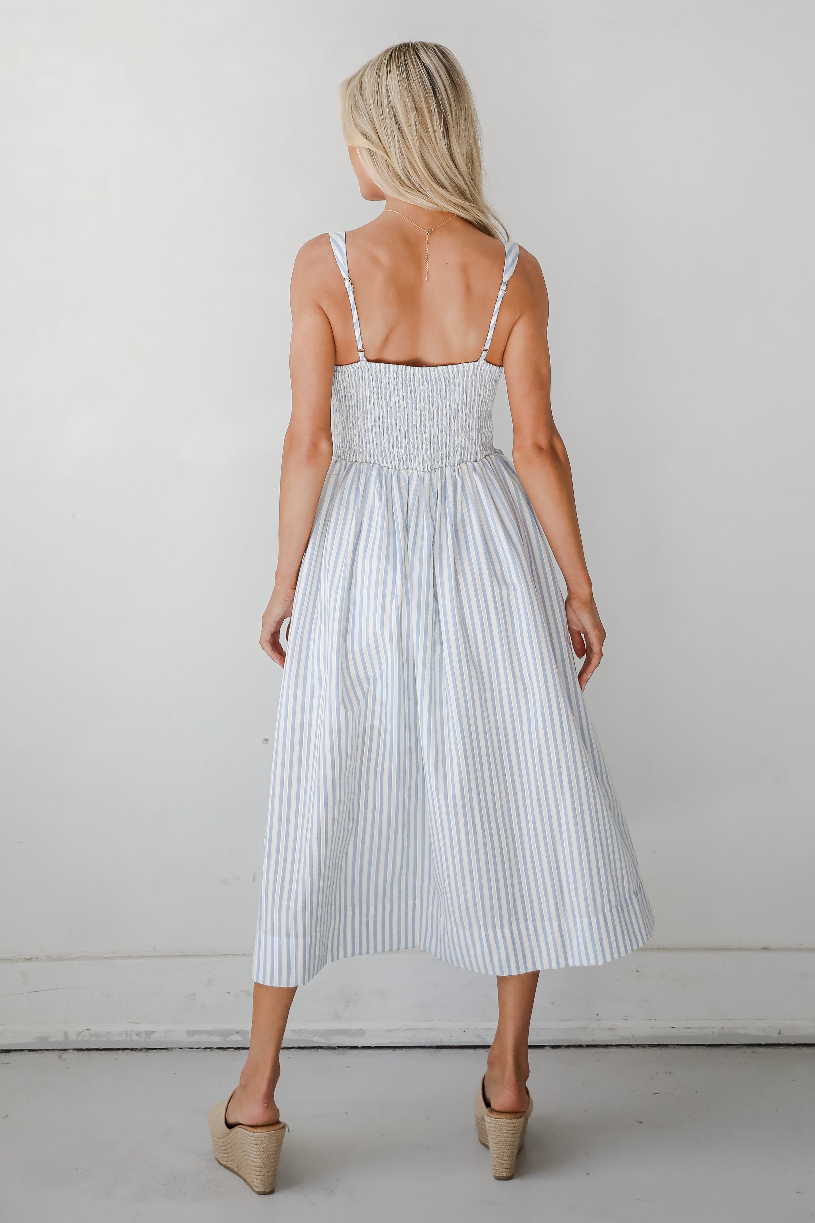 Let There Be Romance Light Blue Striped Midi Dress