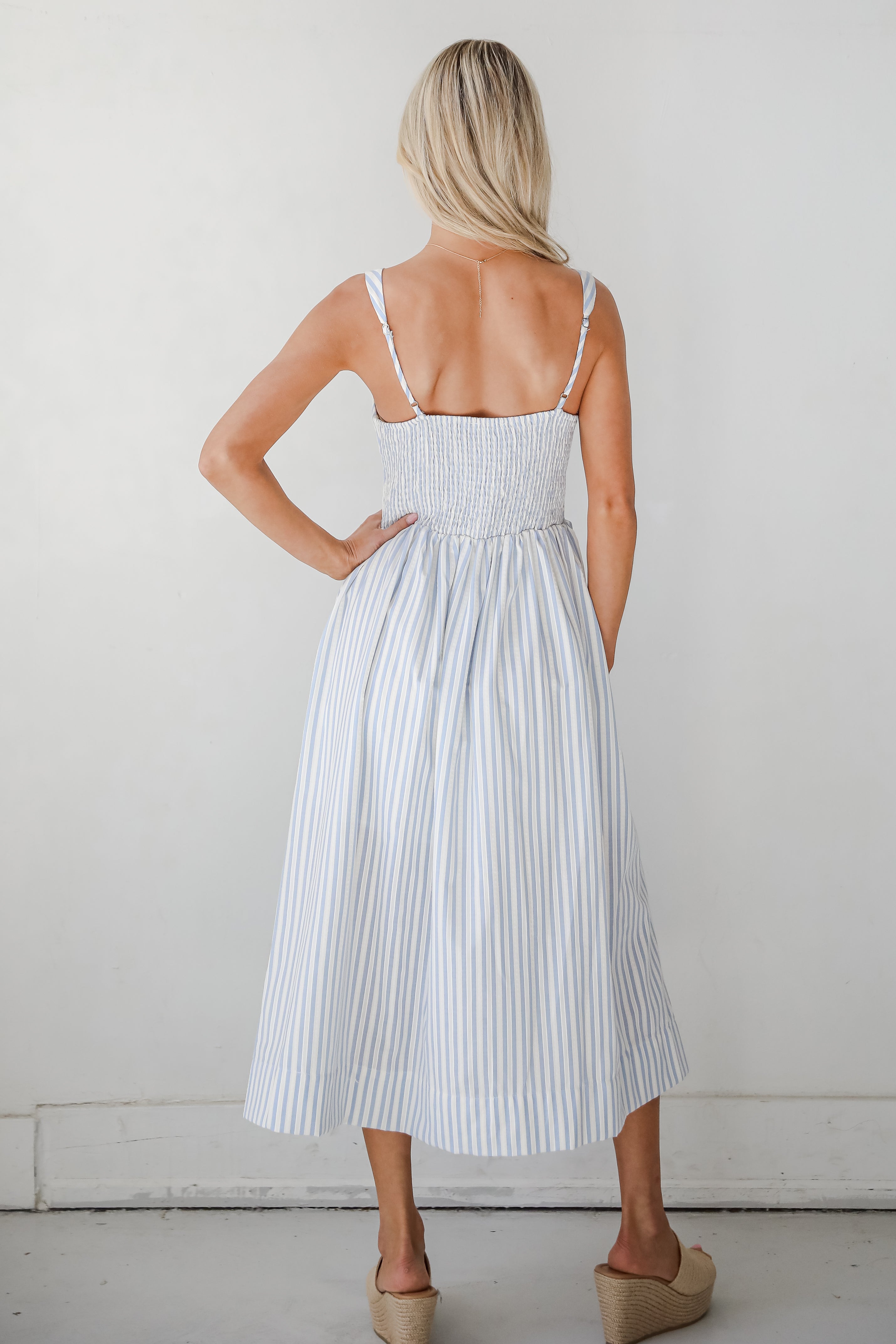 Let There Be Romance Light Blue Striped Midi Dress