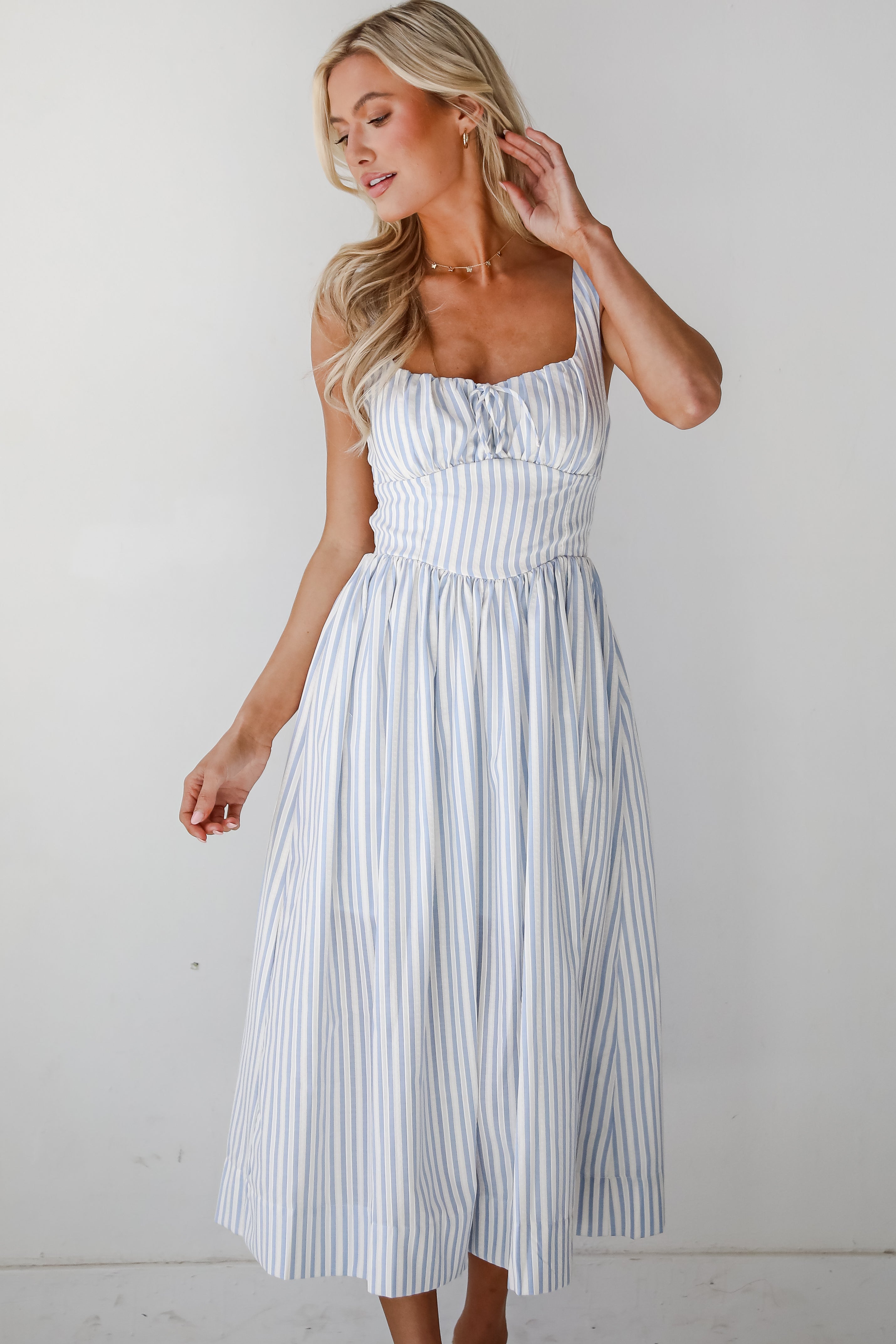 Let There Be Romance Light Blue Striped Midi Dress