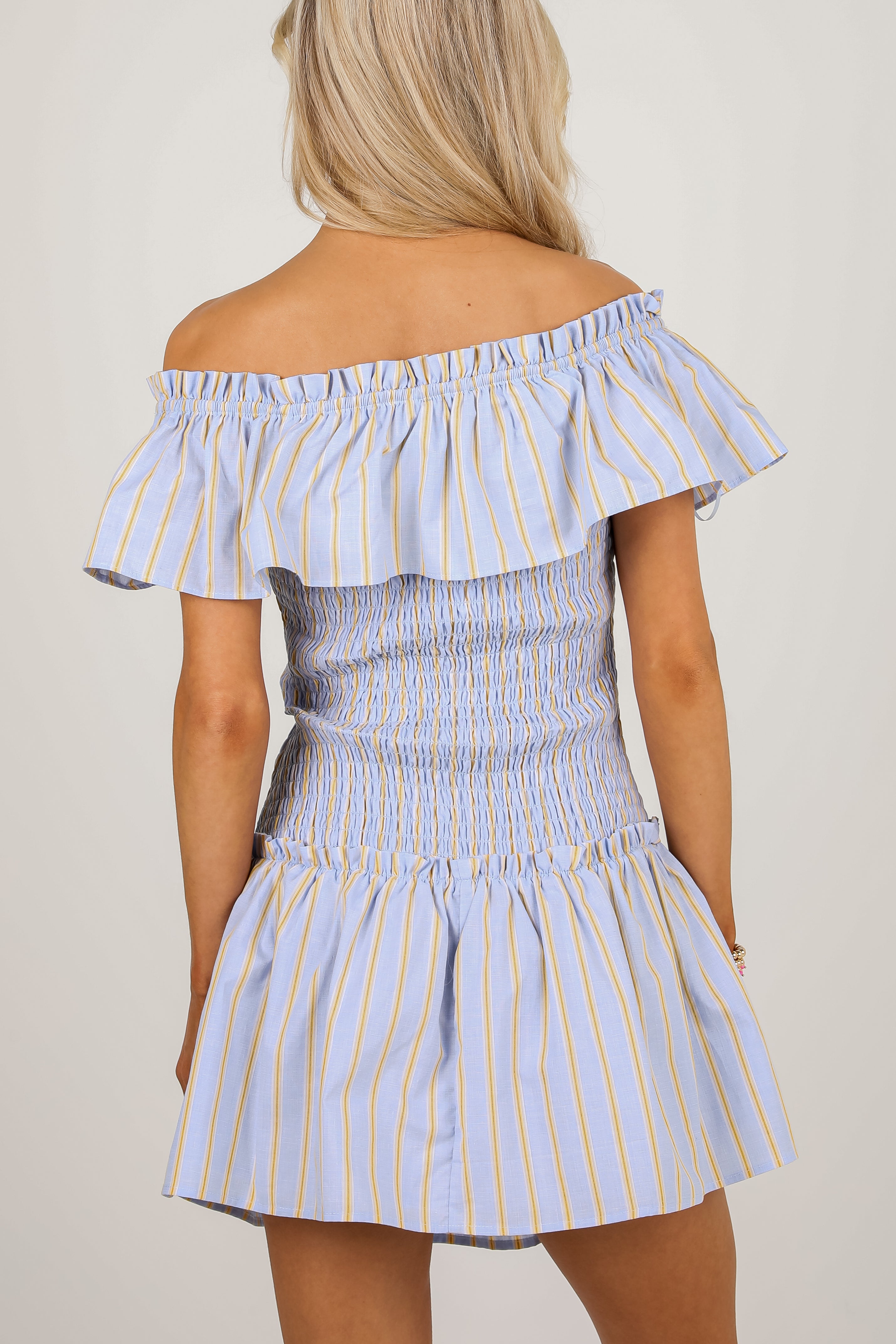 Blissful Love Light Blue Striped Smocked Mini Dress