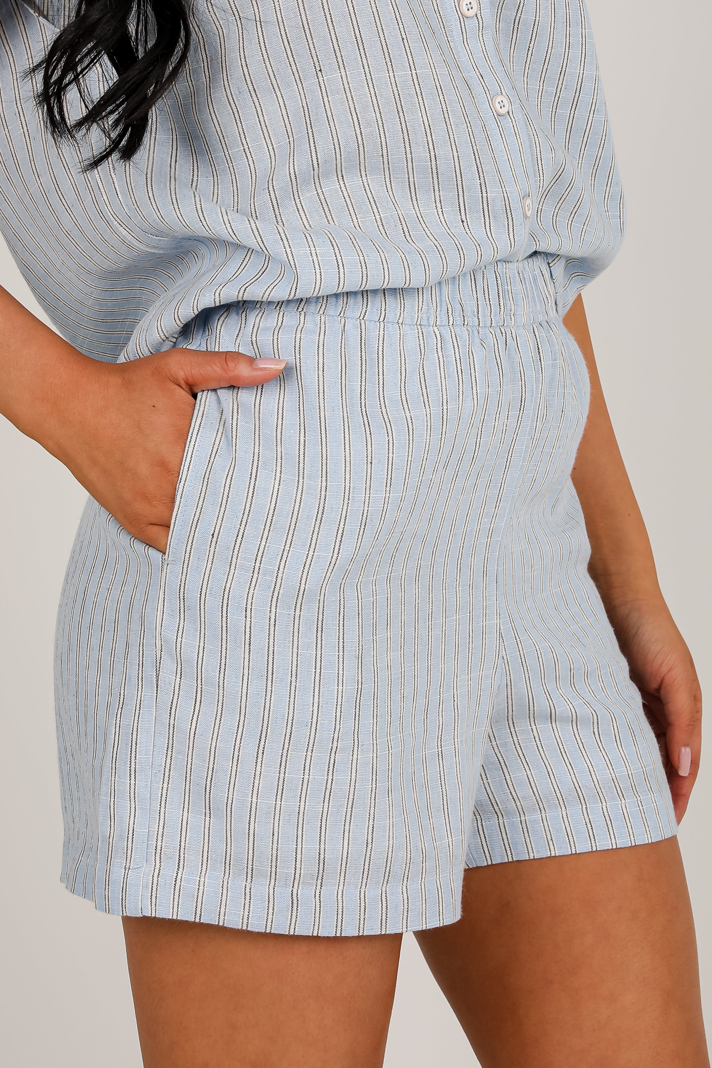 The Way It Is Light Blue Striped Shorts