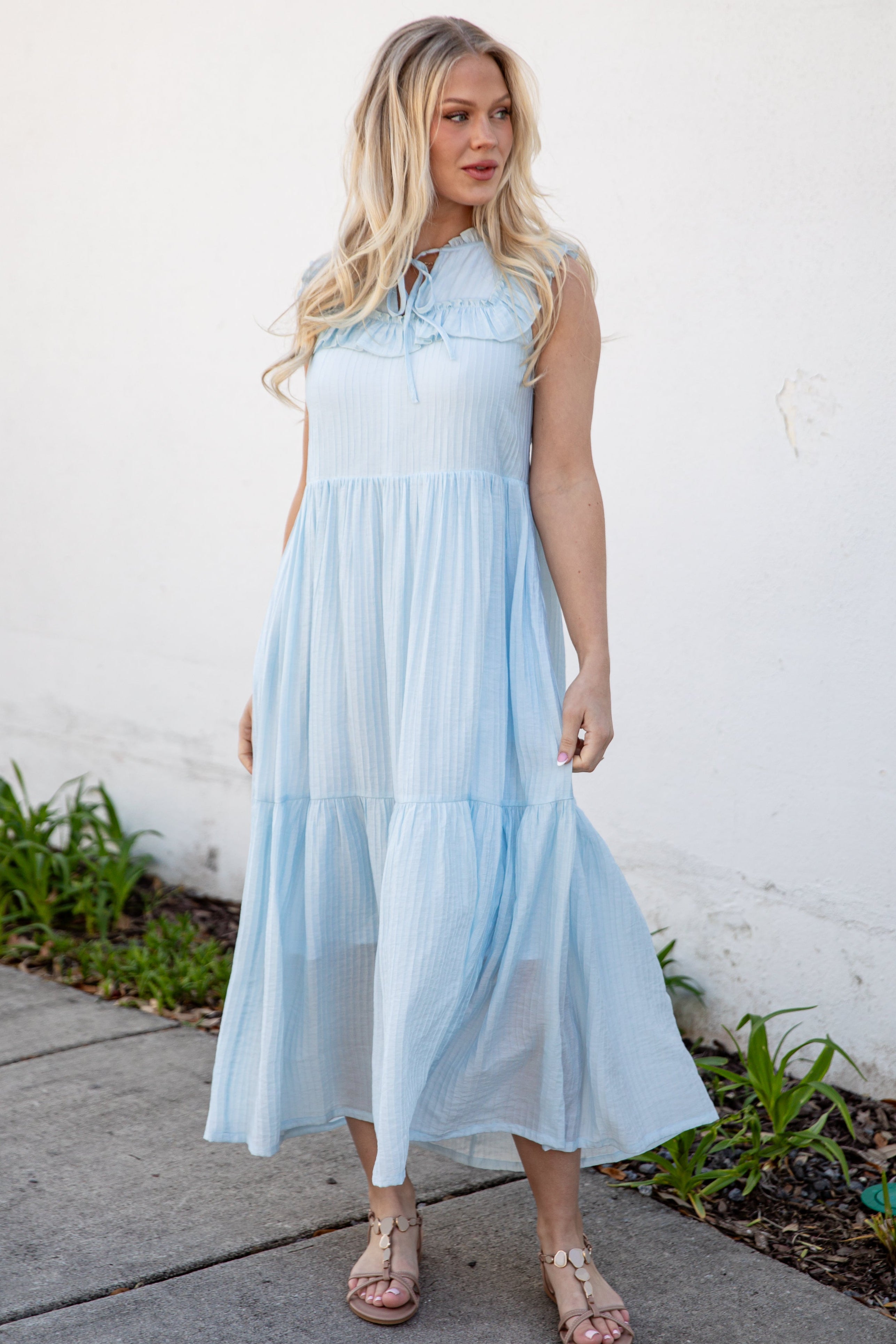 Light Blue Tiered Maxi Dress | Trendy Women's Dresses | DressUp Light Blue / Large Light Blue Tiered Maxi Dress | Trendy Women's Dresses | DressUp Light Blue / Large