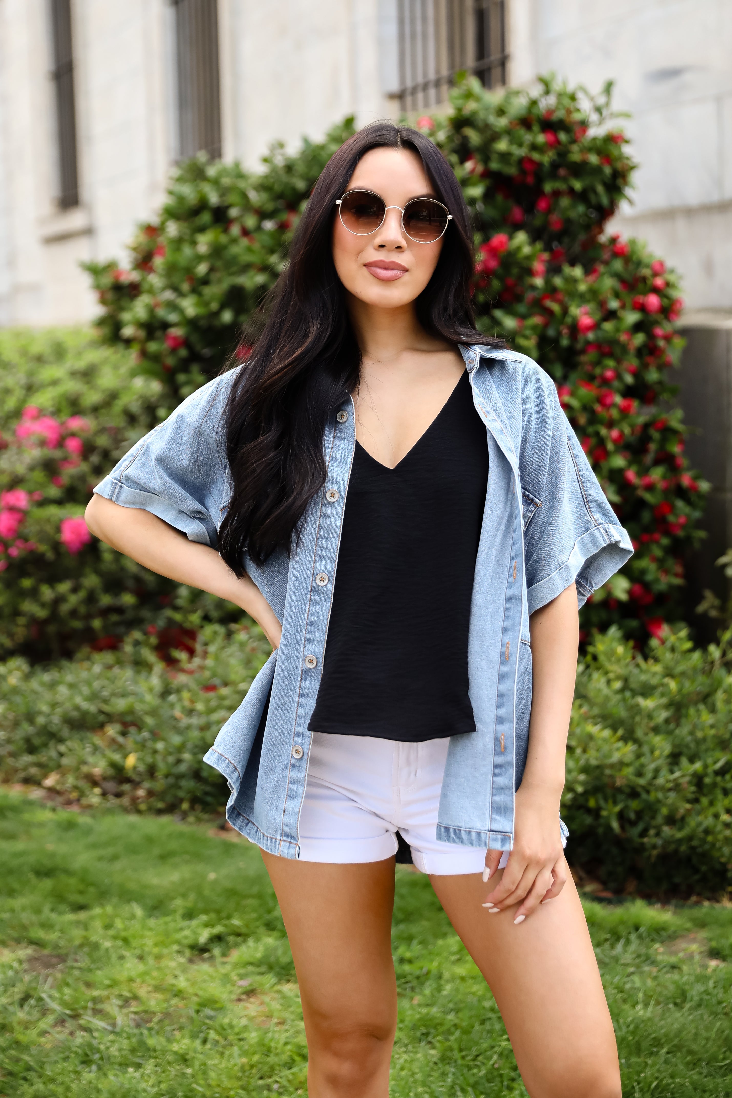 Staycation Sweetie Light Denim Blouse