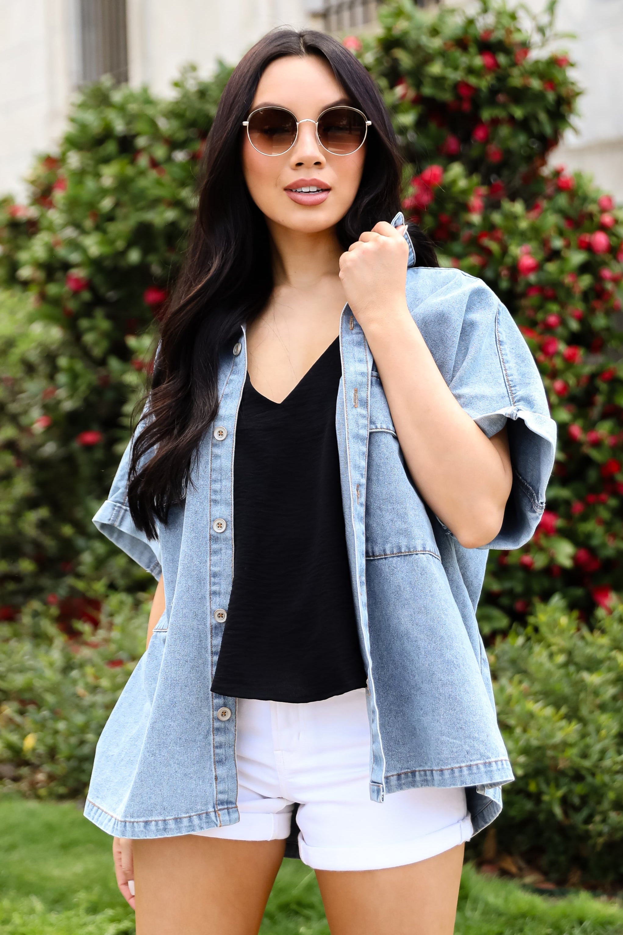 Staycation Sweetie Light Denim Blouse