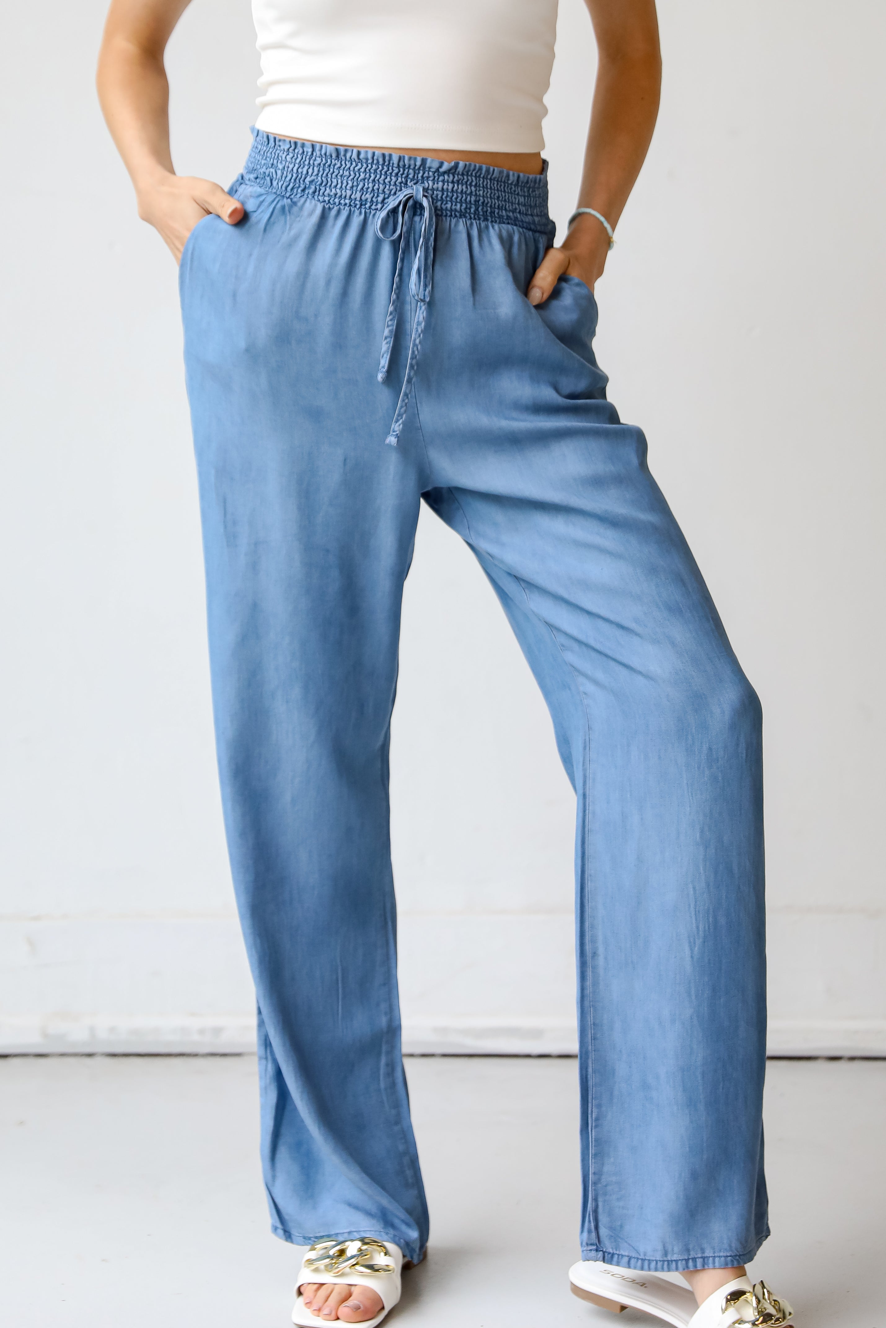chambray Wide Leg Pants close up