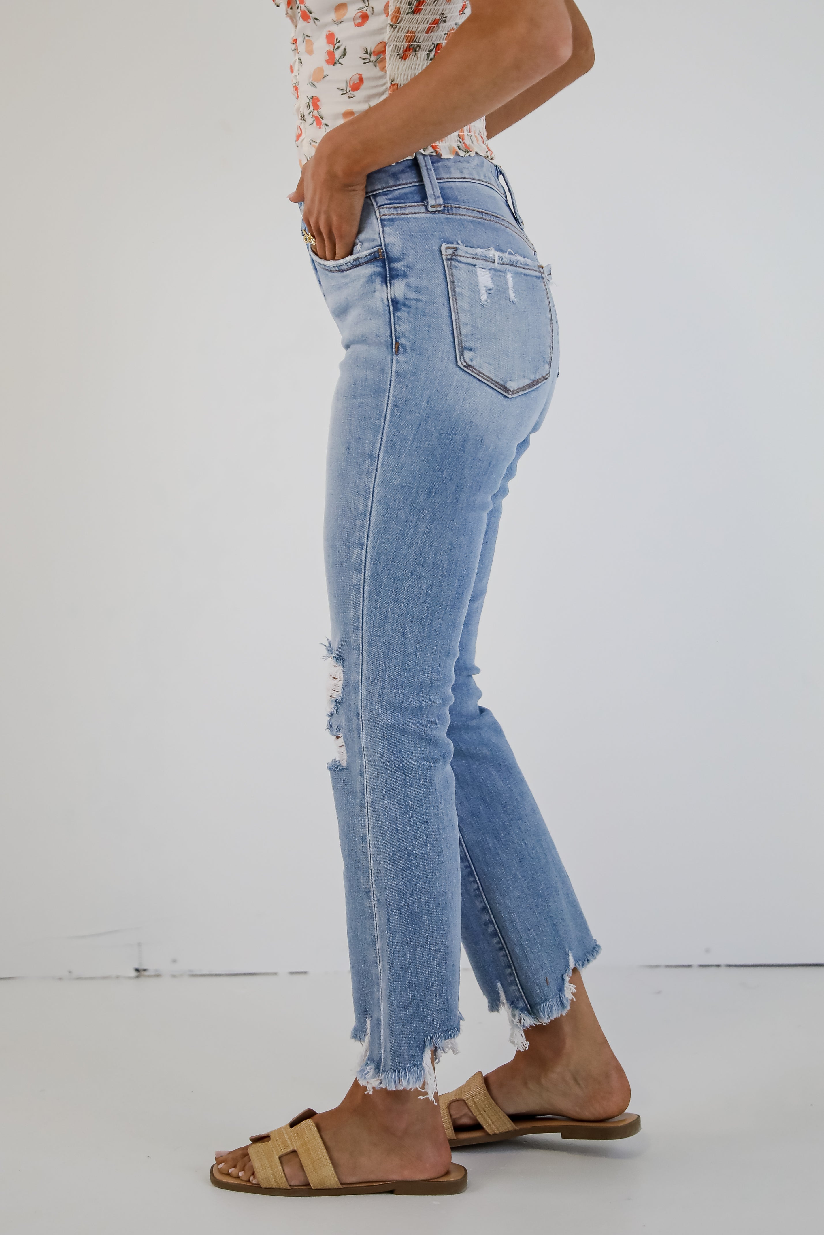 Cindy Light Wash Distressed Crop Flare Jeans