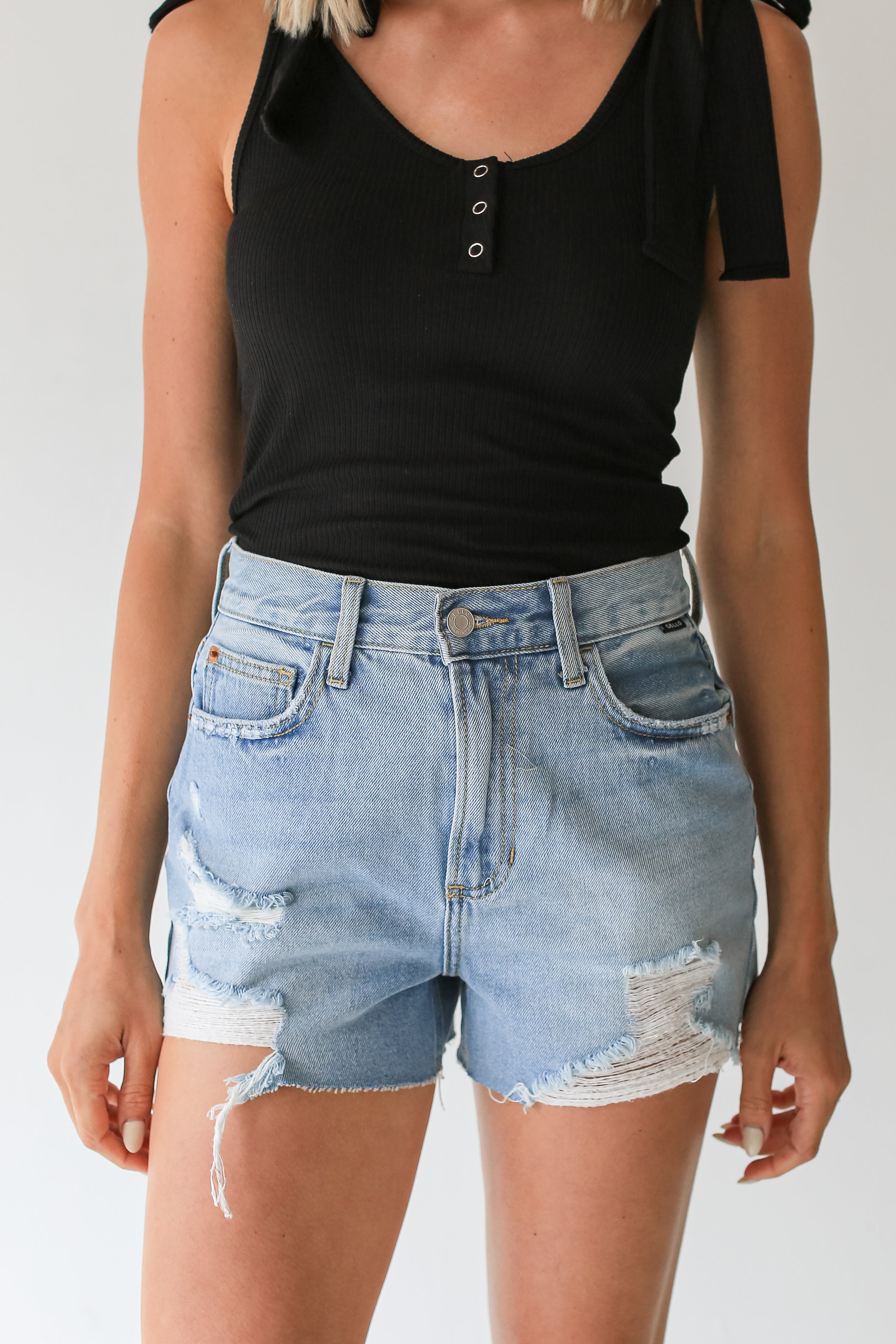 Distressed Denim Shorts close up