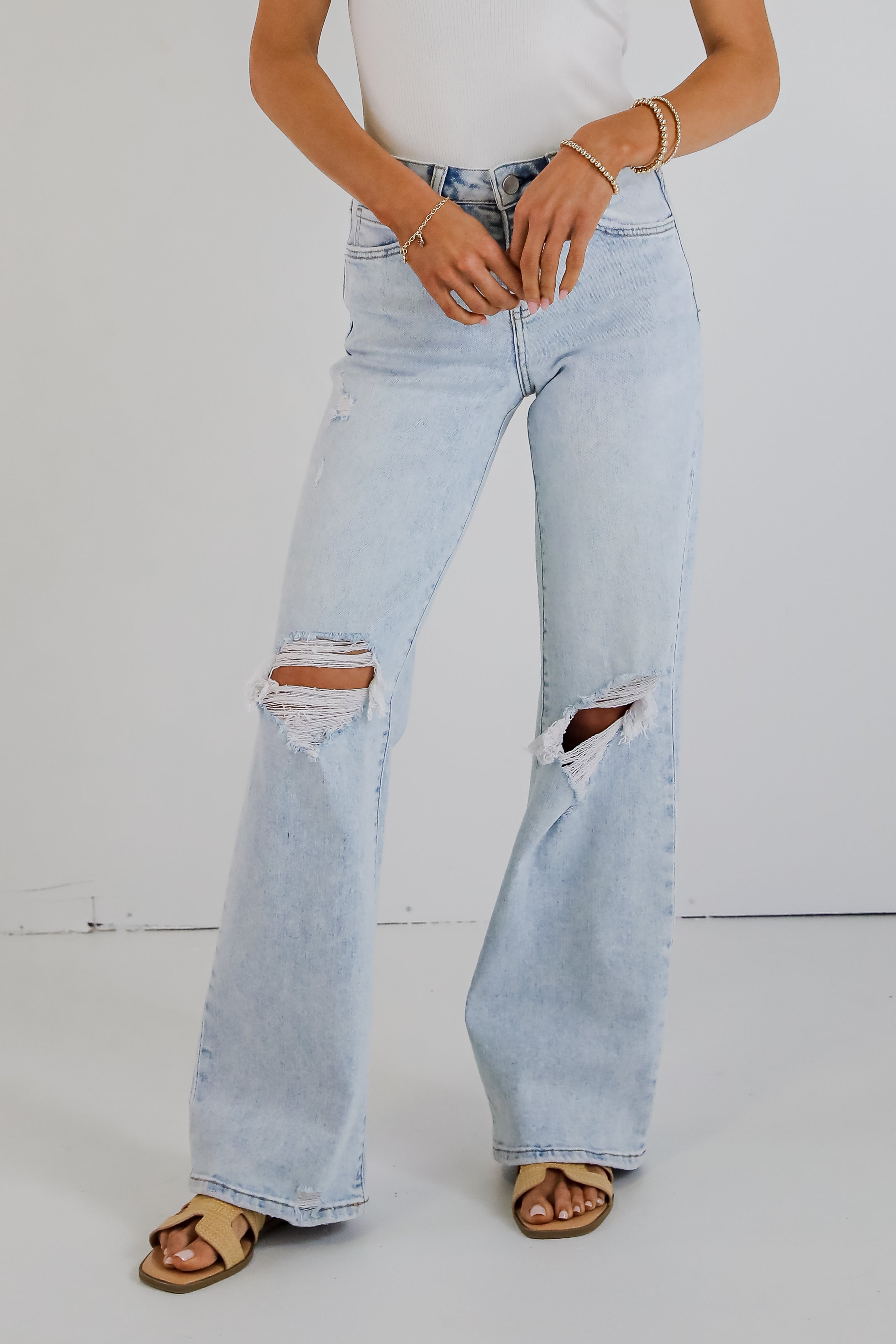 Blake Light Wash High-Rise Distressed Wide Leg Jeans