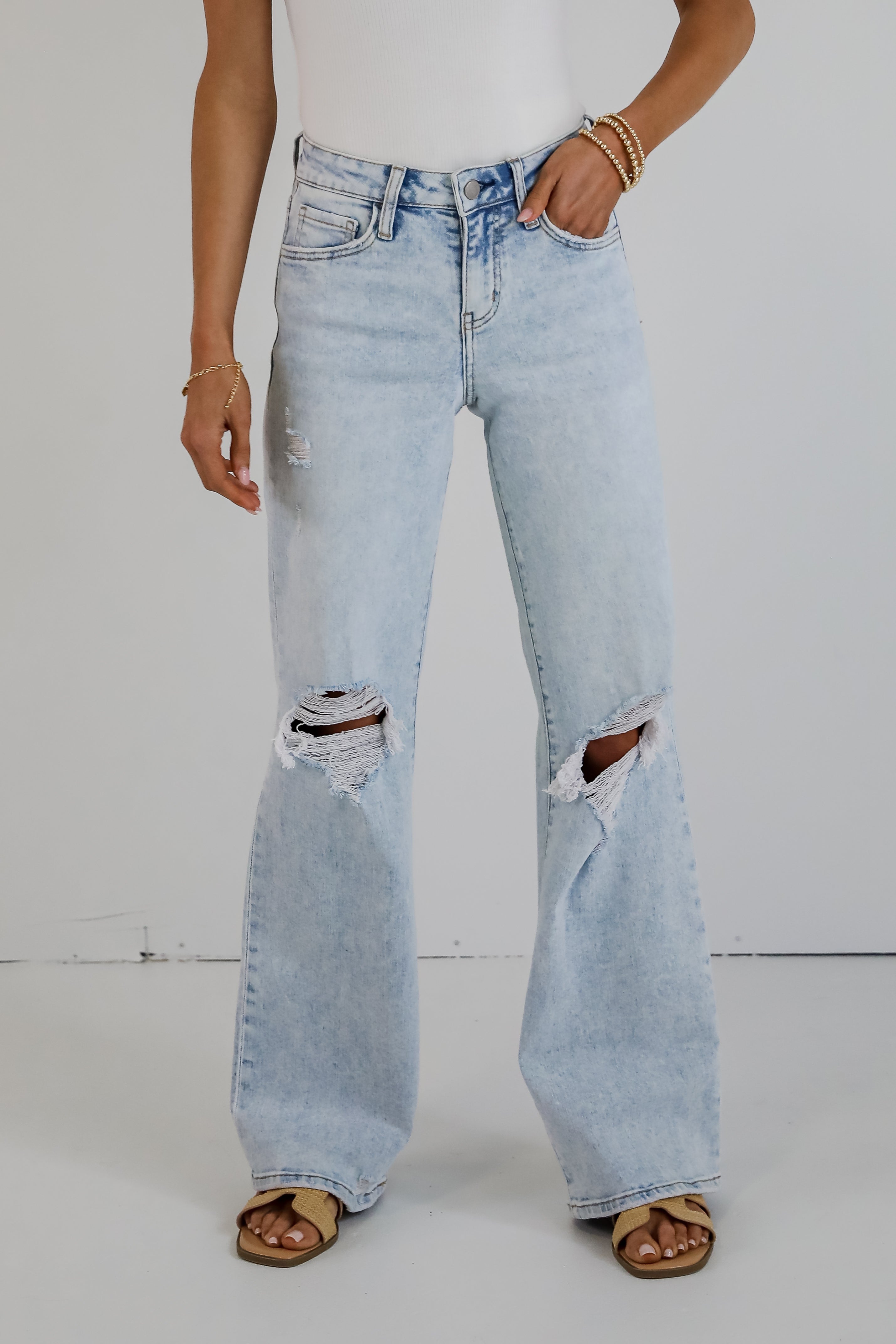 Blake Light Wash High-Rise Distressed Wide Leg Jeans