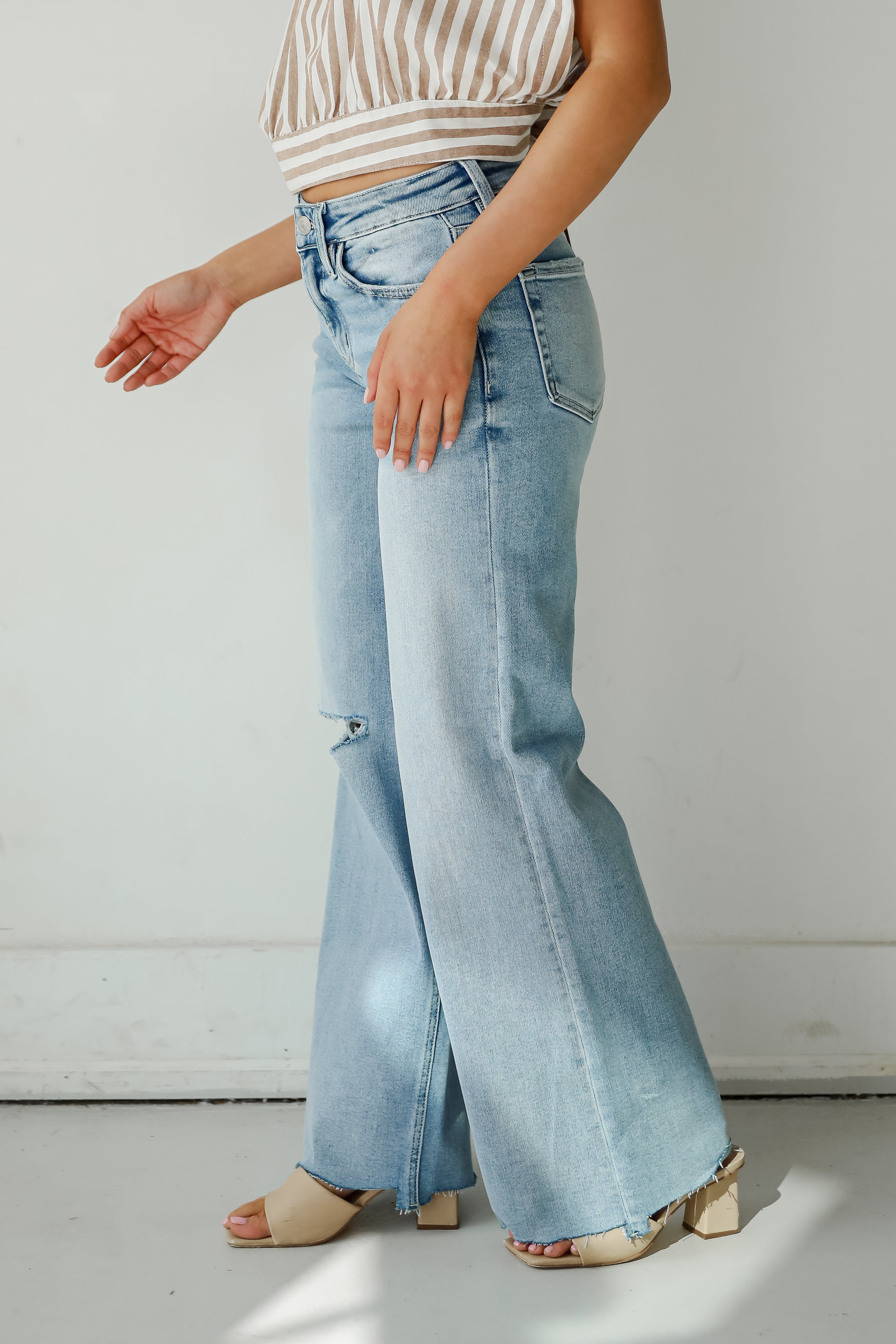 Bailey Light Wash High-Rise Distressed Wide Leg Jeans