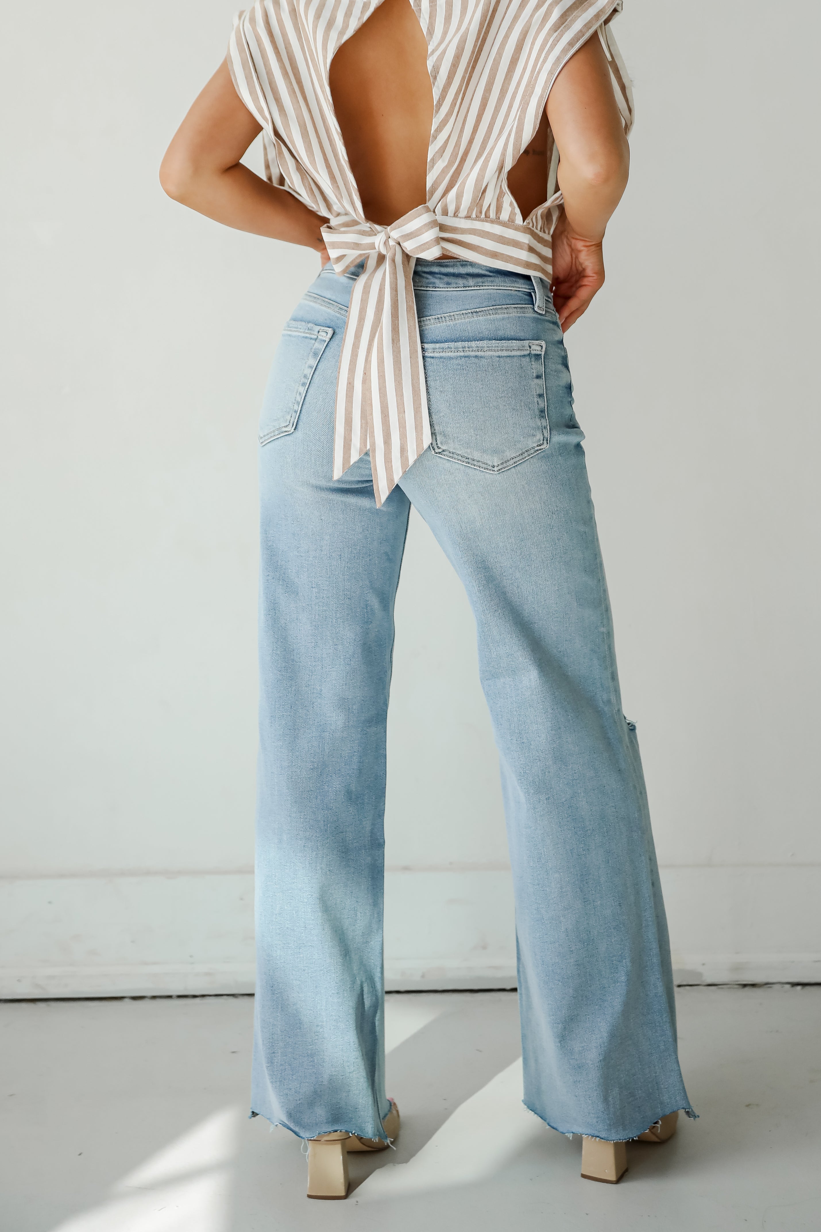 Bailey Light Wash High-Rise Distressed Wide Leg Jeans
