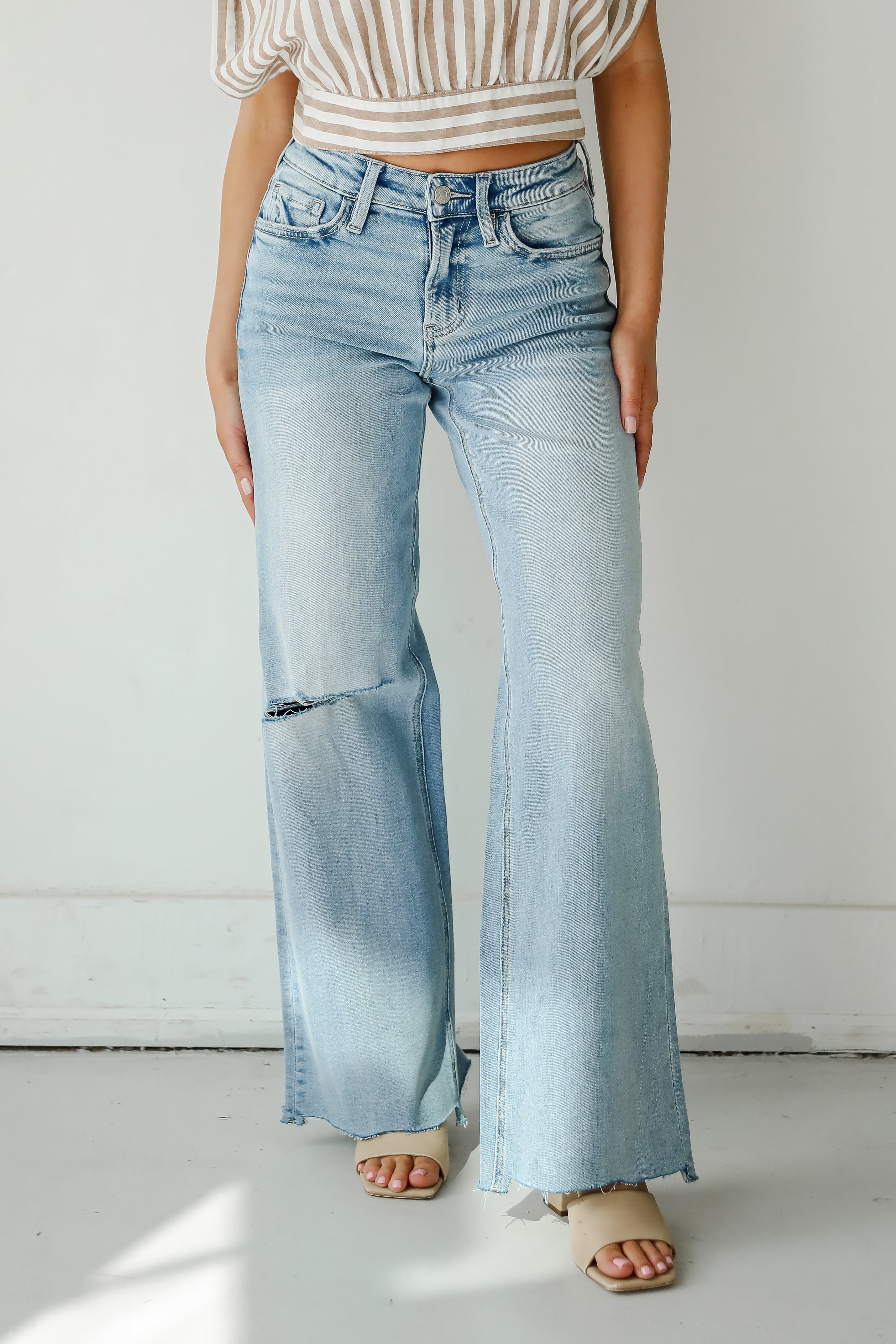 Bailey Light Wash High-Rise Distressed Wide Leg Jeans