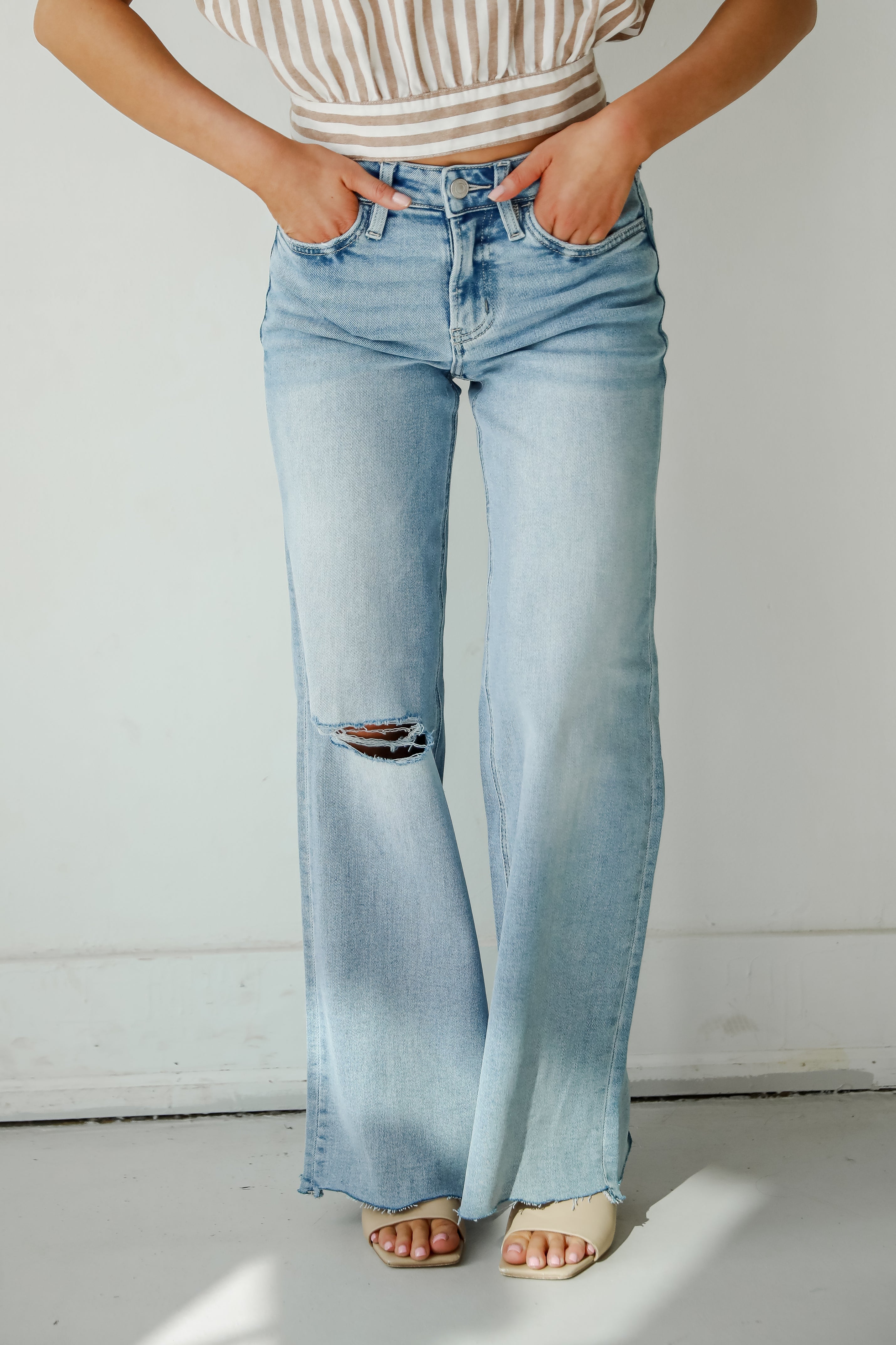 Bailey Light Wash High-Rise Distressed Wide Leg Jeans