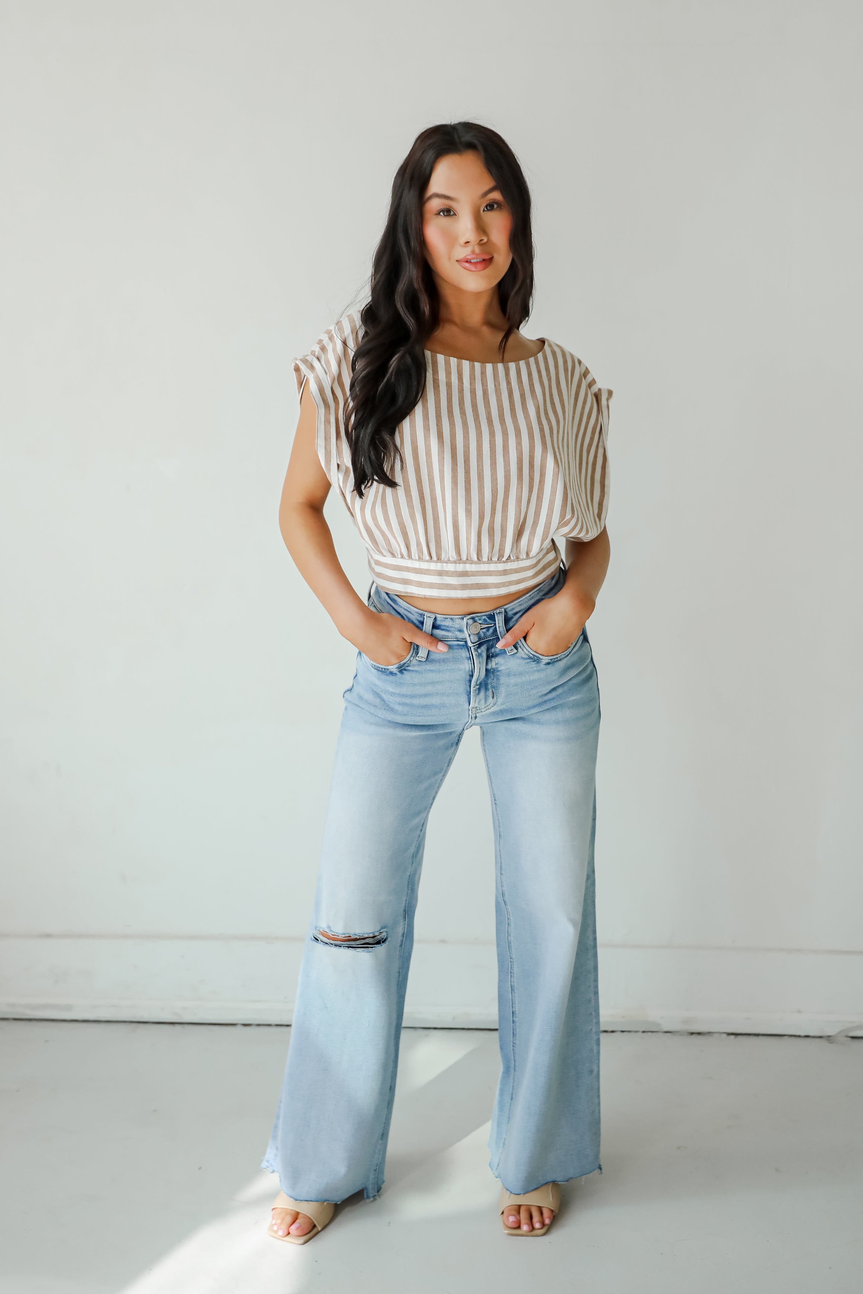 Bailey Light Wash High-Rise Distressed Wide Leg Jeans