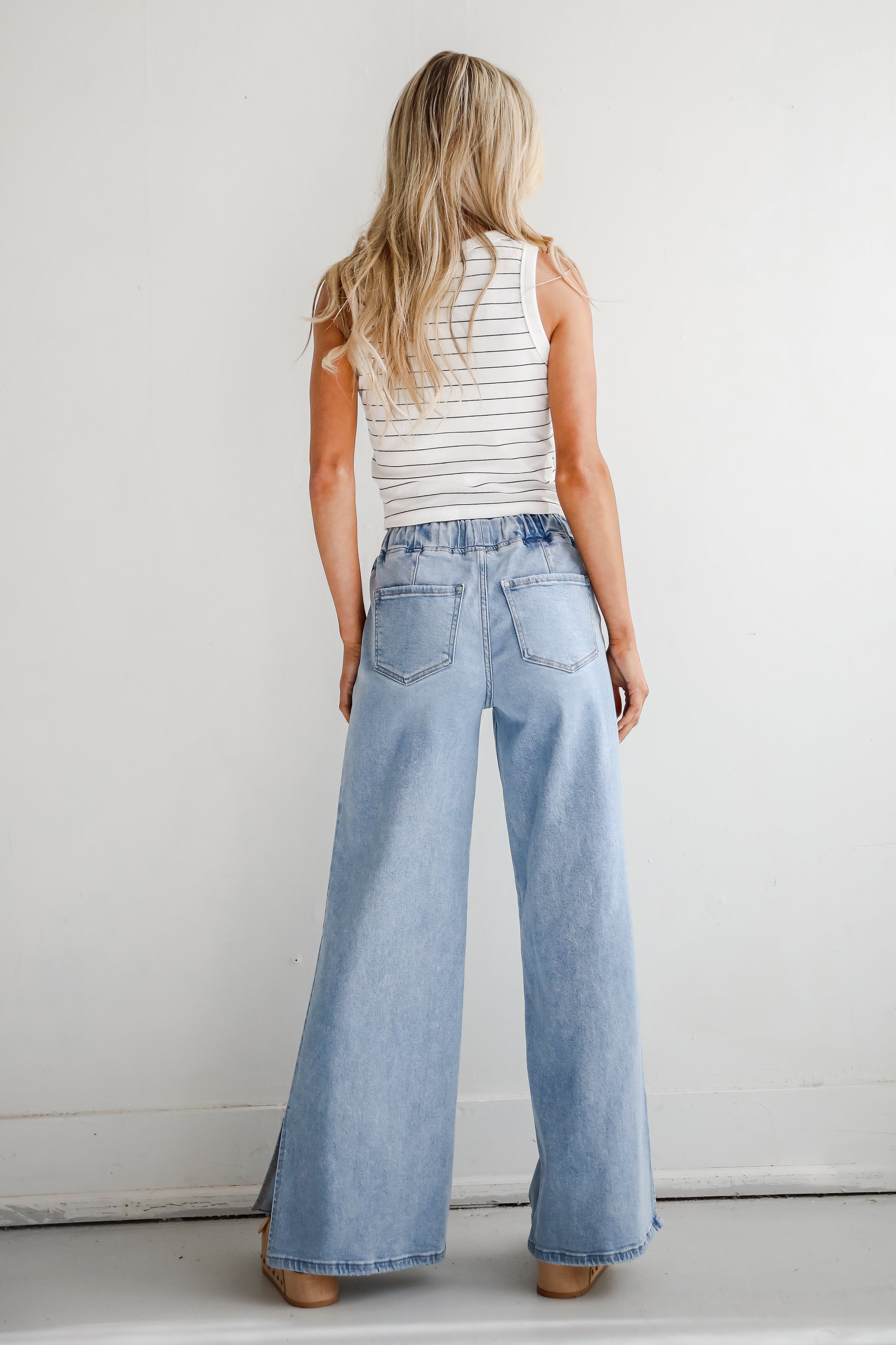 Carla Light Wash High-Rise Drawstring Waist Wide Leg Jeans