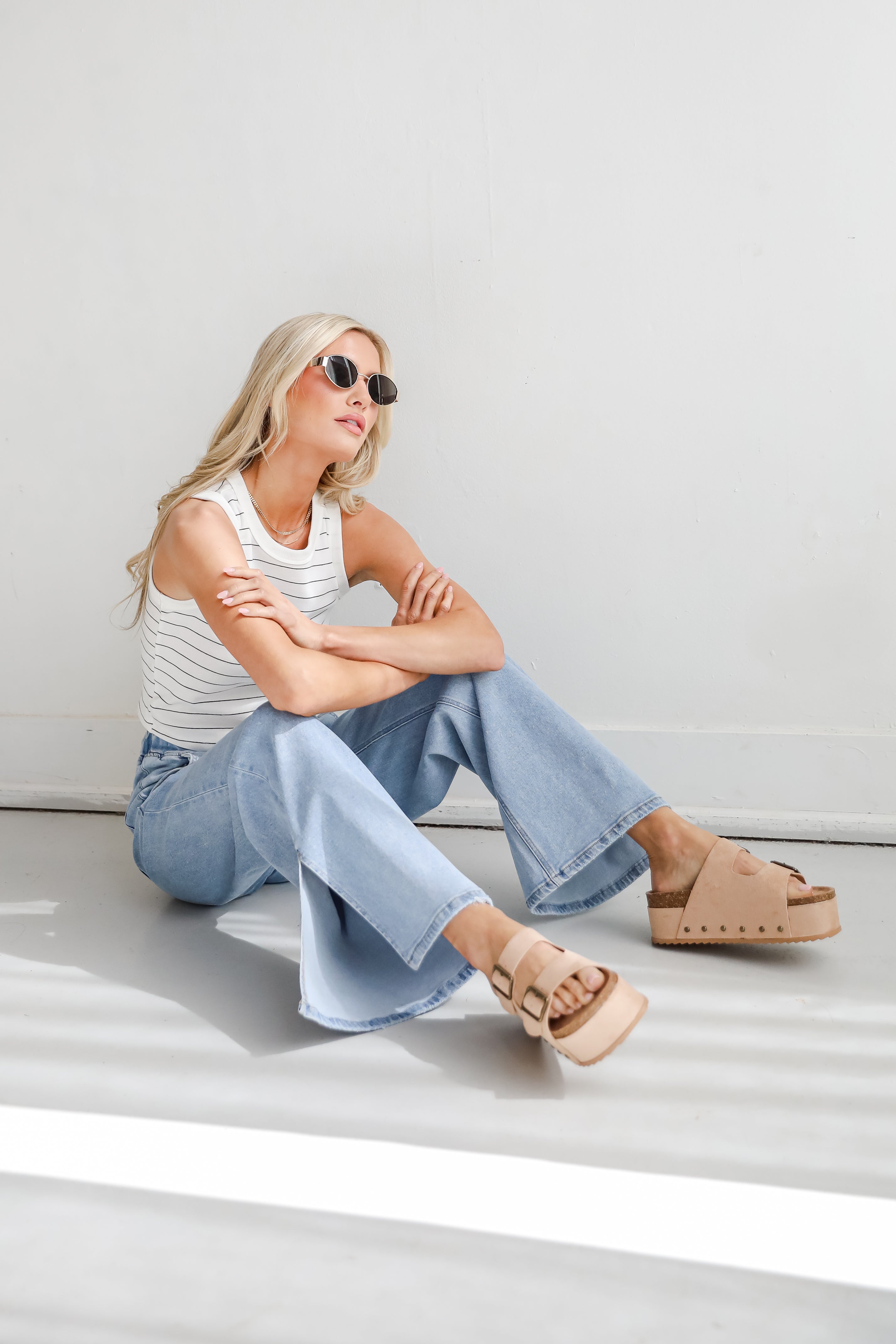 Carla Light Wash High-Rise Drawstring Waist Wide Leg Jeans