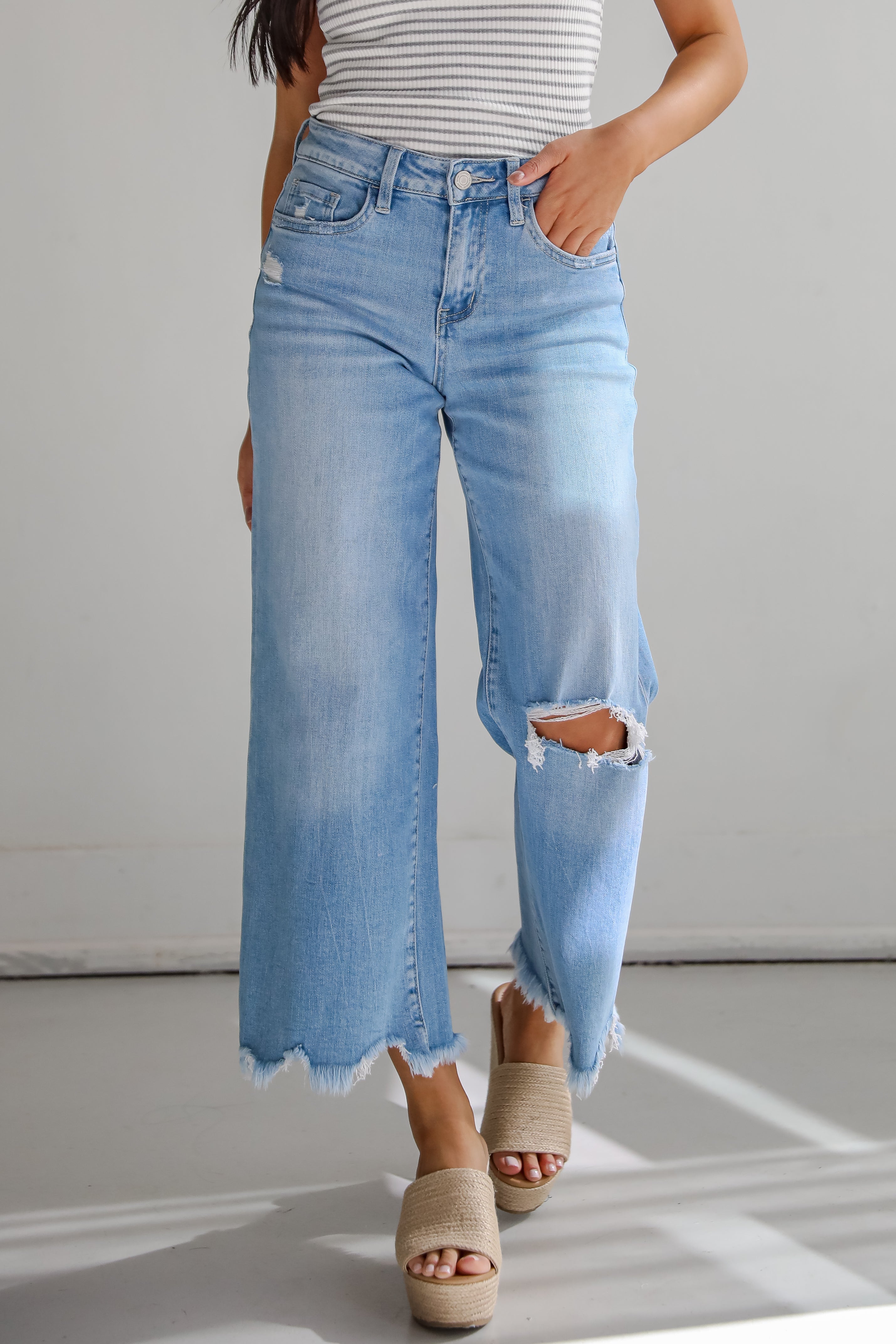 Jamie Light Wash High-Rise Distressed Wide Leg Jeans
