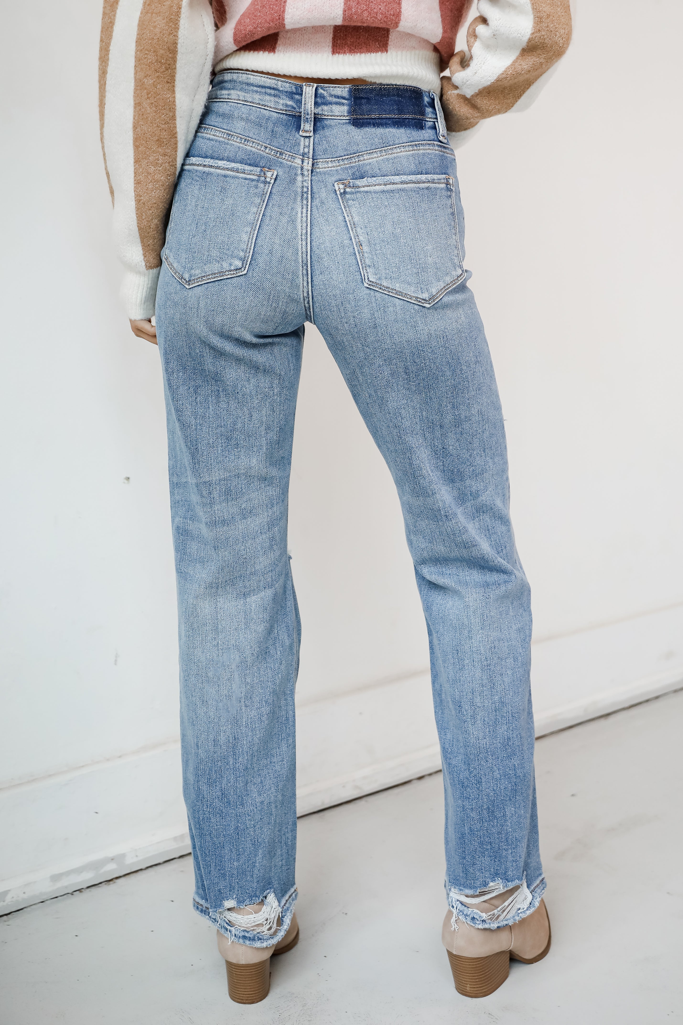 Kendall Light Wash High-Rise Distressed Dad Jeans