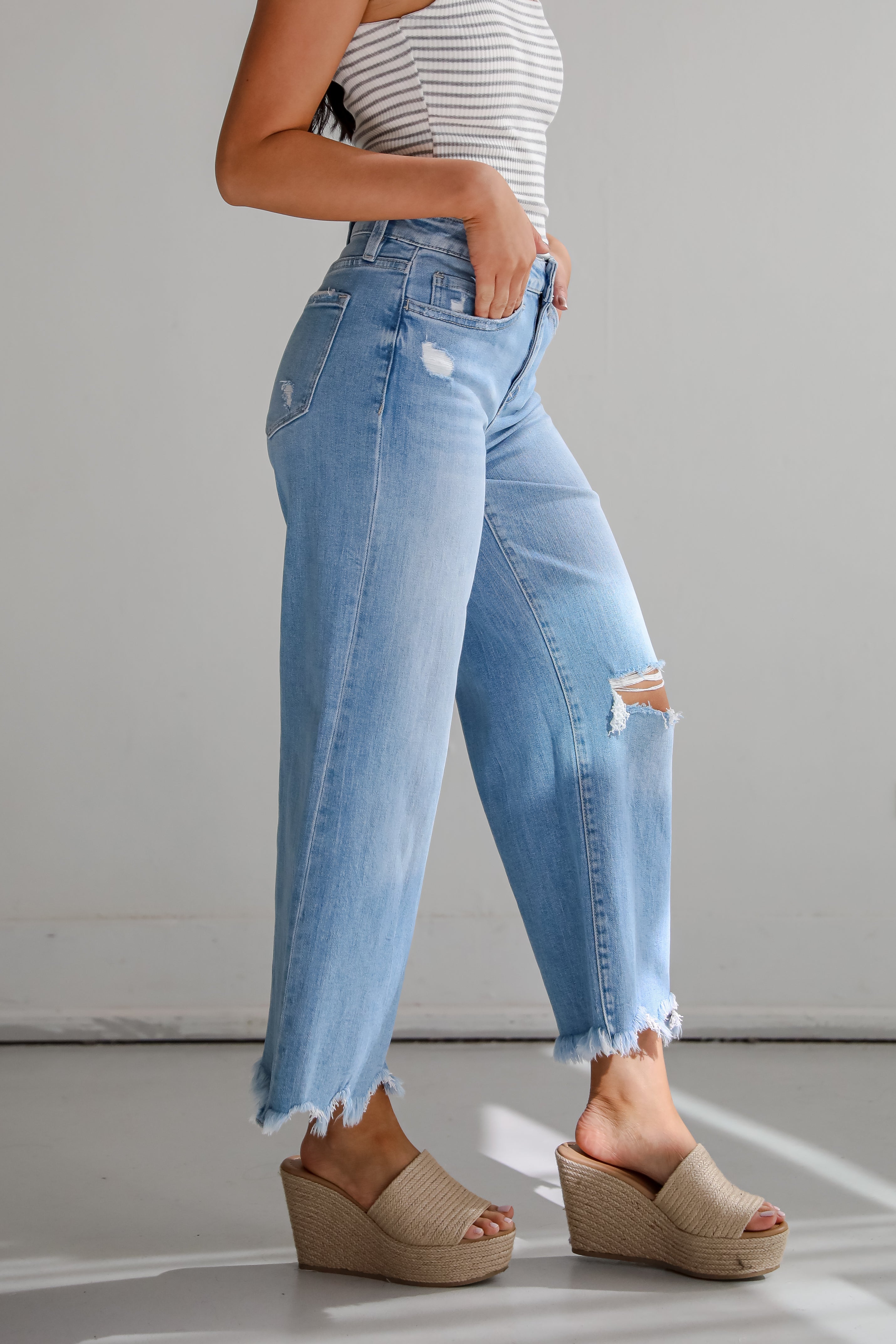 Jamie Light Wash High-Rise Distressed Wide Leg Jeans