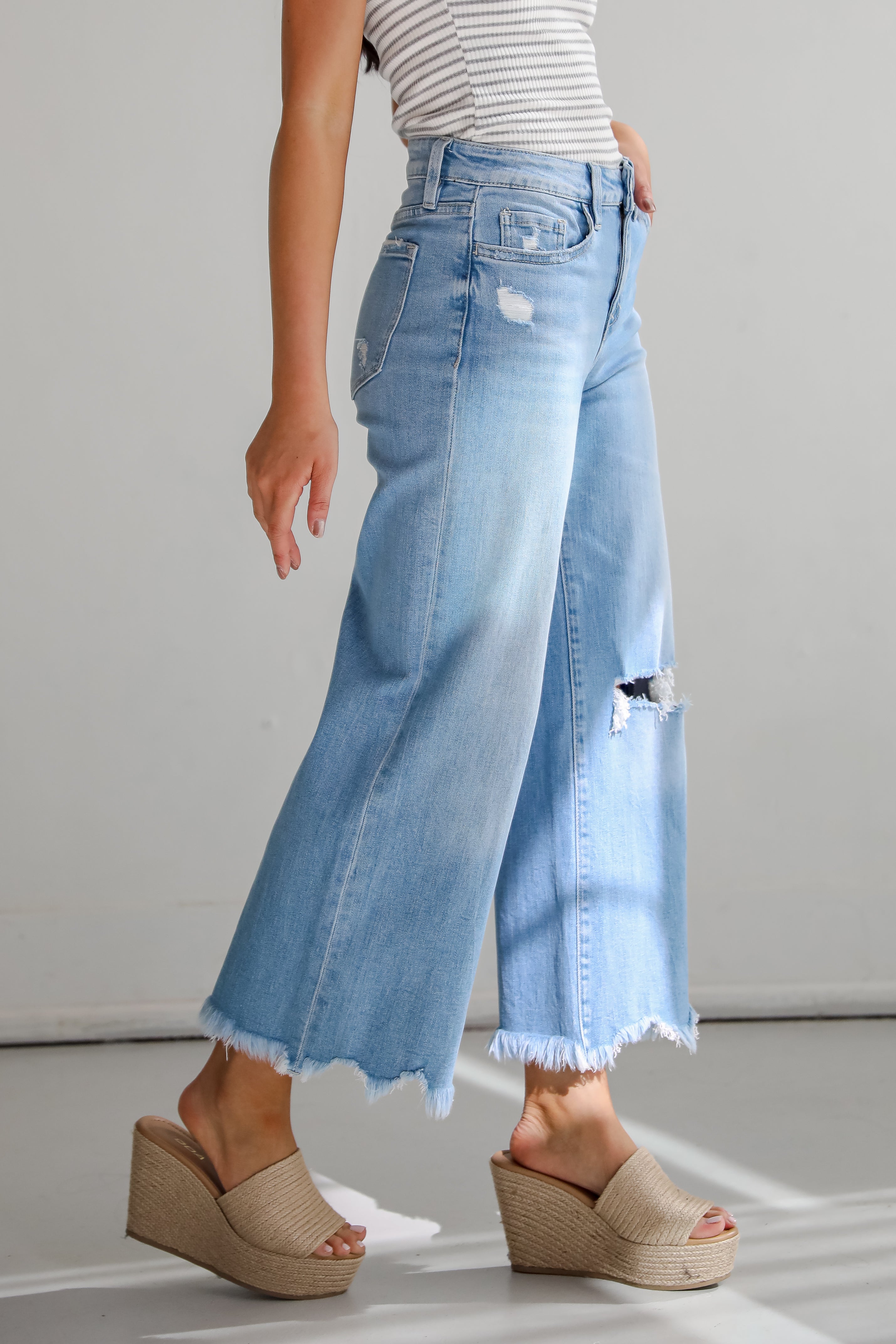 Jamie Light Wash High-Rise Distressed Wide Leg Jeans