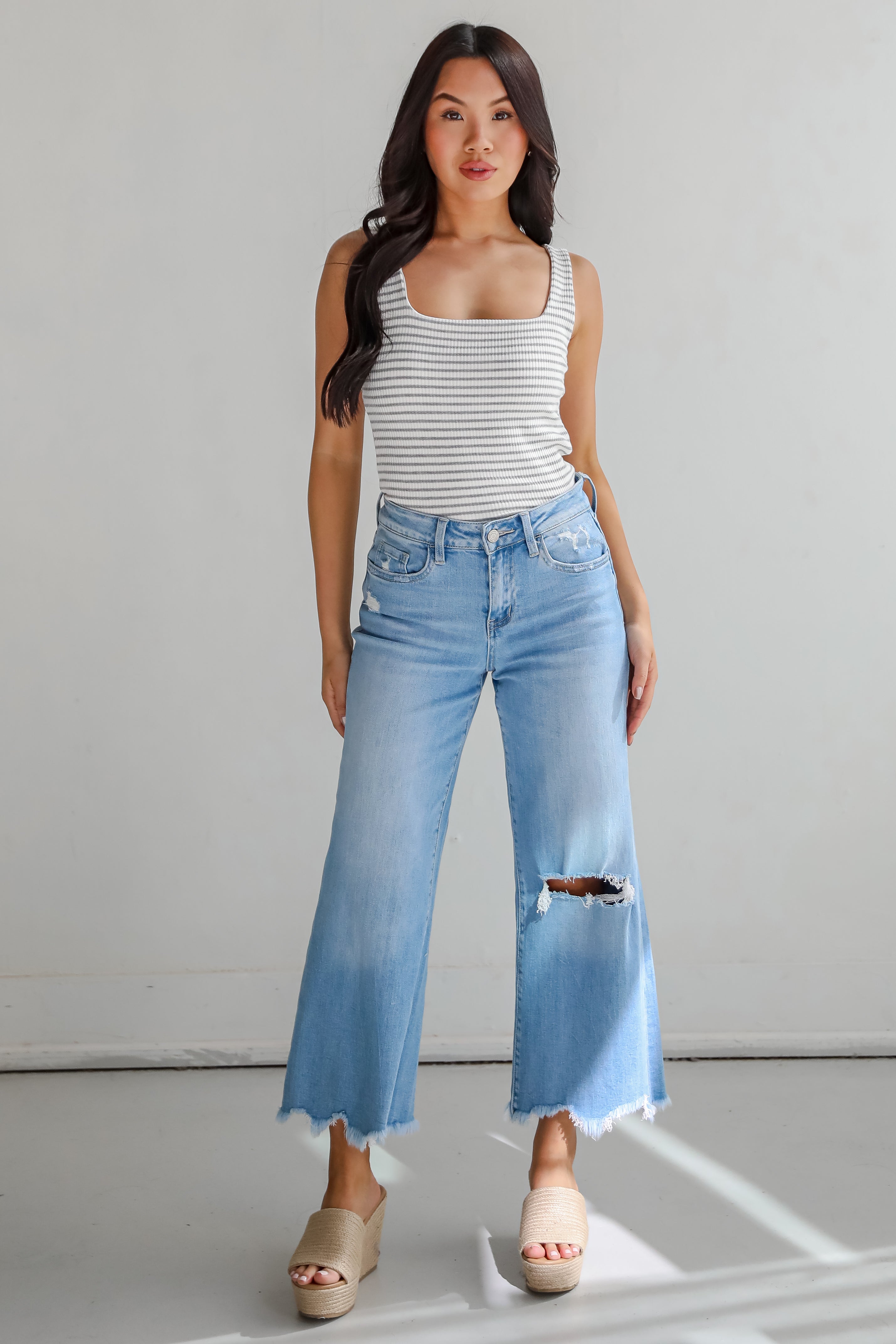 Jamie Light Wash High-Rise Distressed Wide Leg Jeans