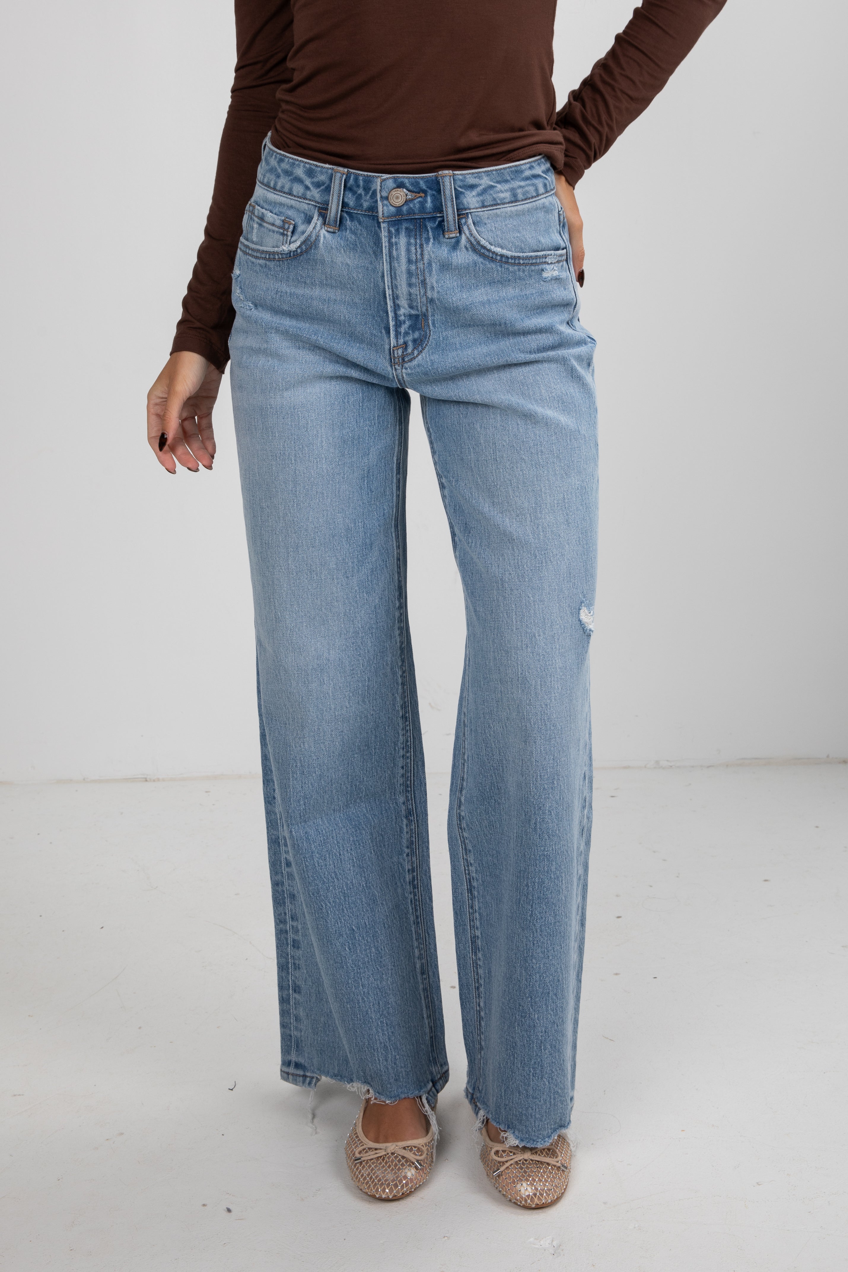 Mid Rise Light Wash Slim Wide Leg Jeans main image 1