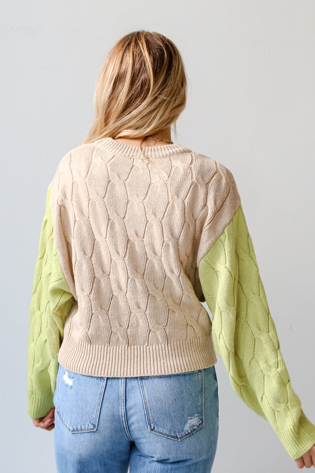 Color Block Cable Knit Sweater back view