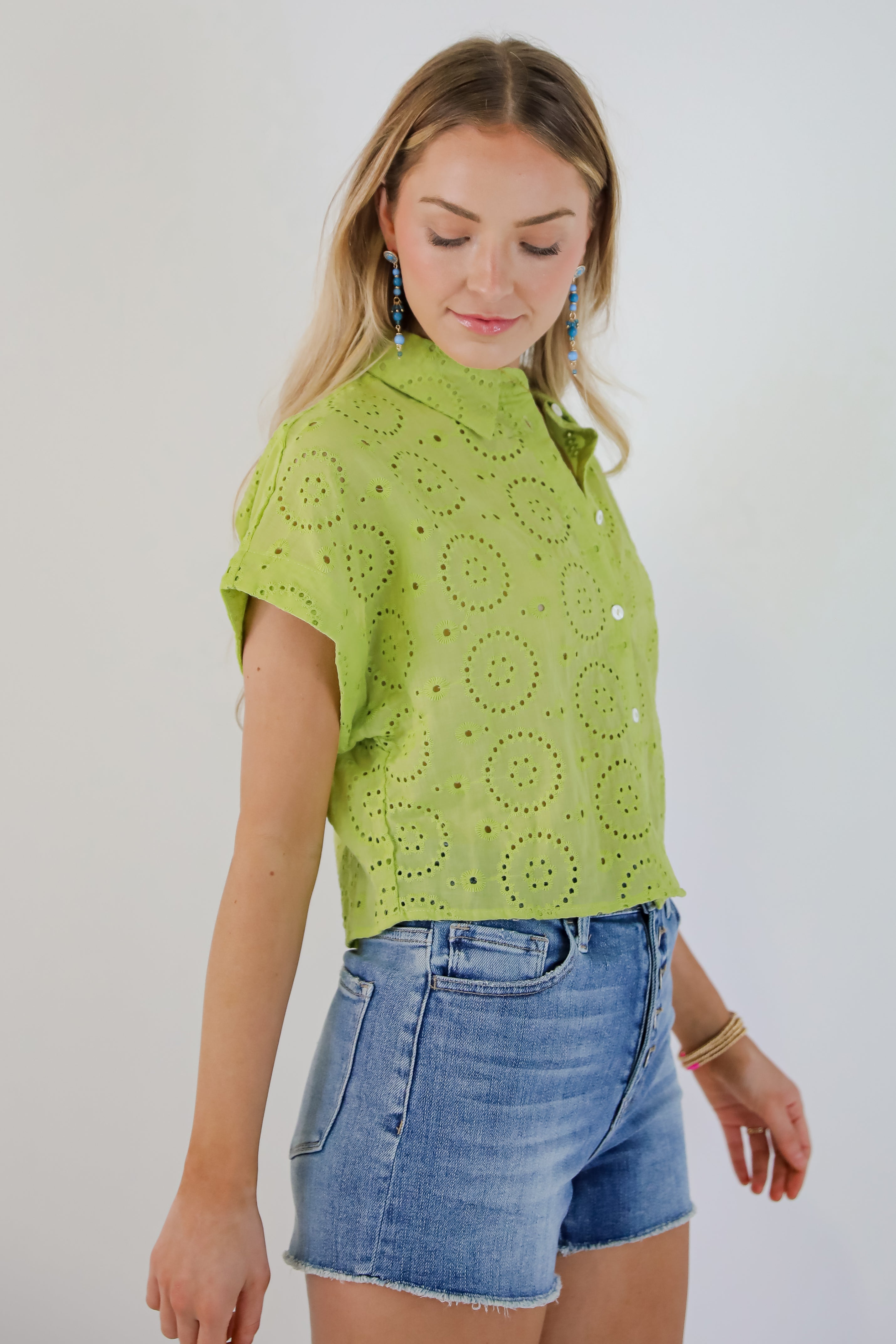 Weekend Wanderer Lime Eyelet Blouse - DU DEAL
