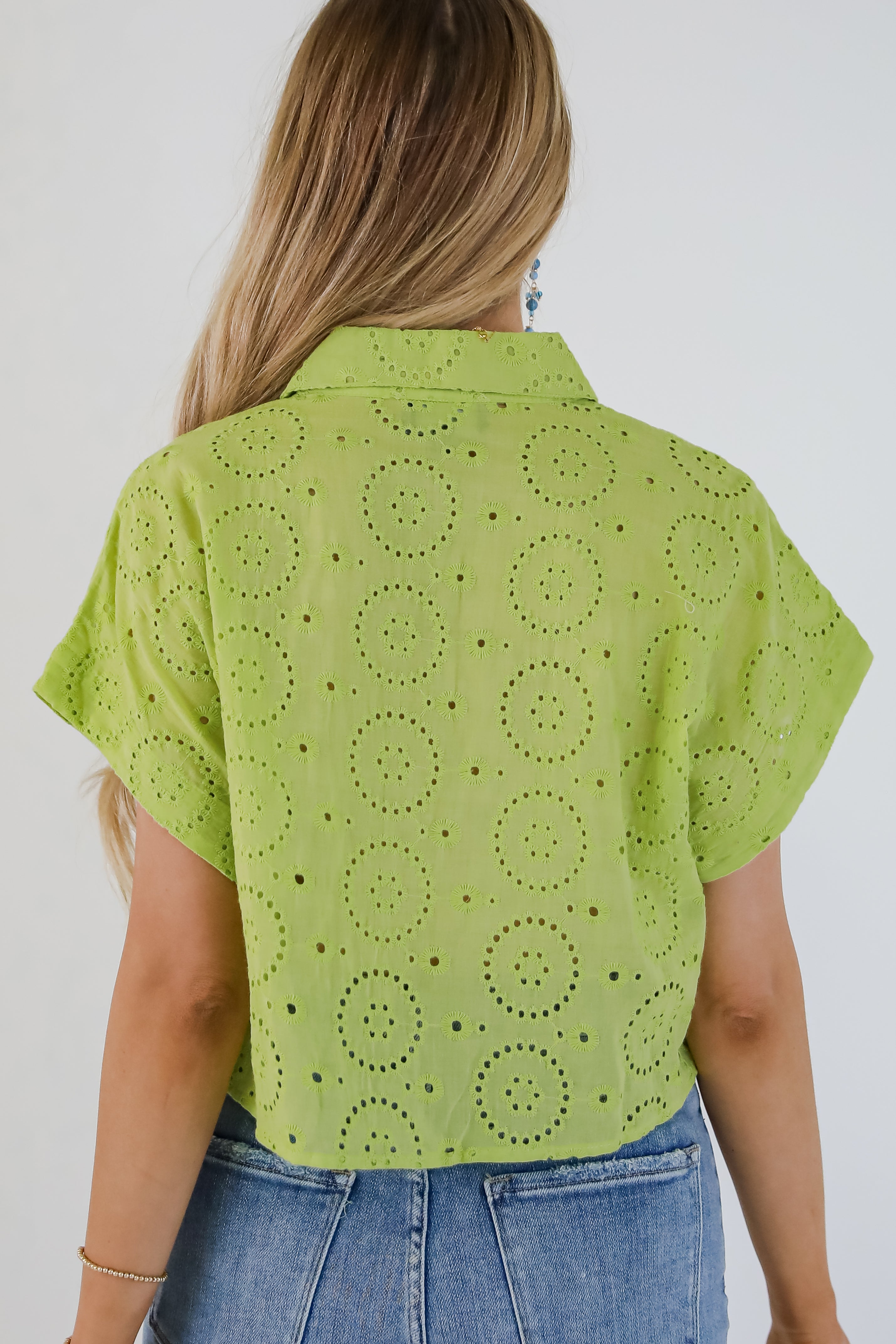 Weekend Wanderer Lime Eyelet Blouse - DU DEAL