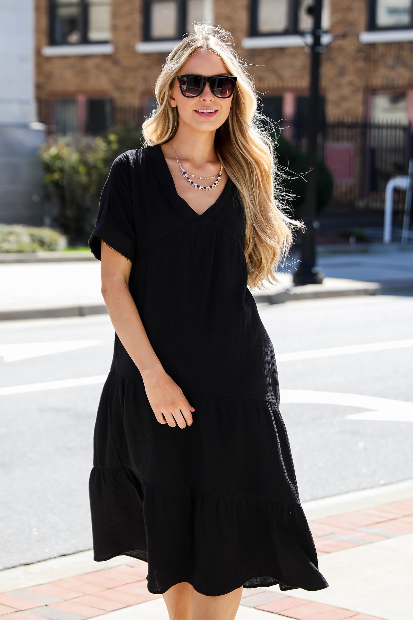 black Linen Midi Dress