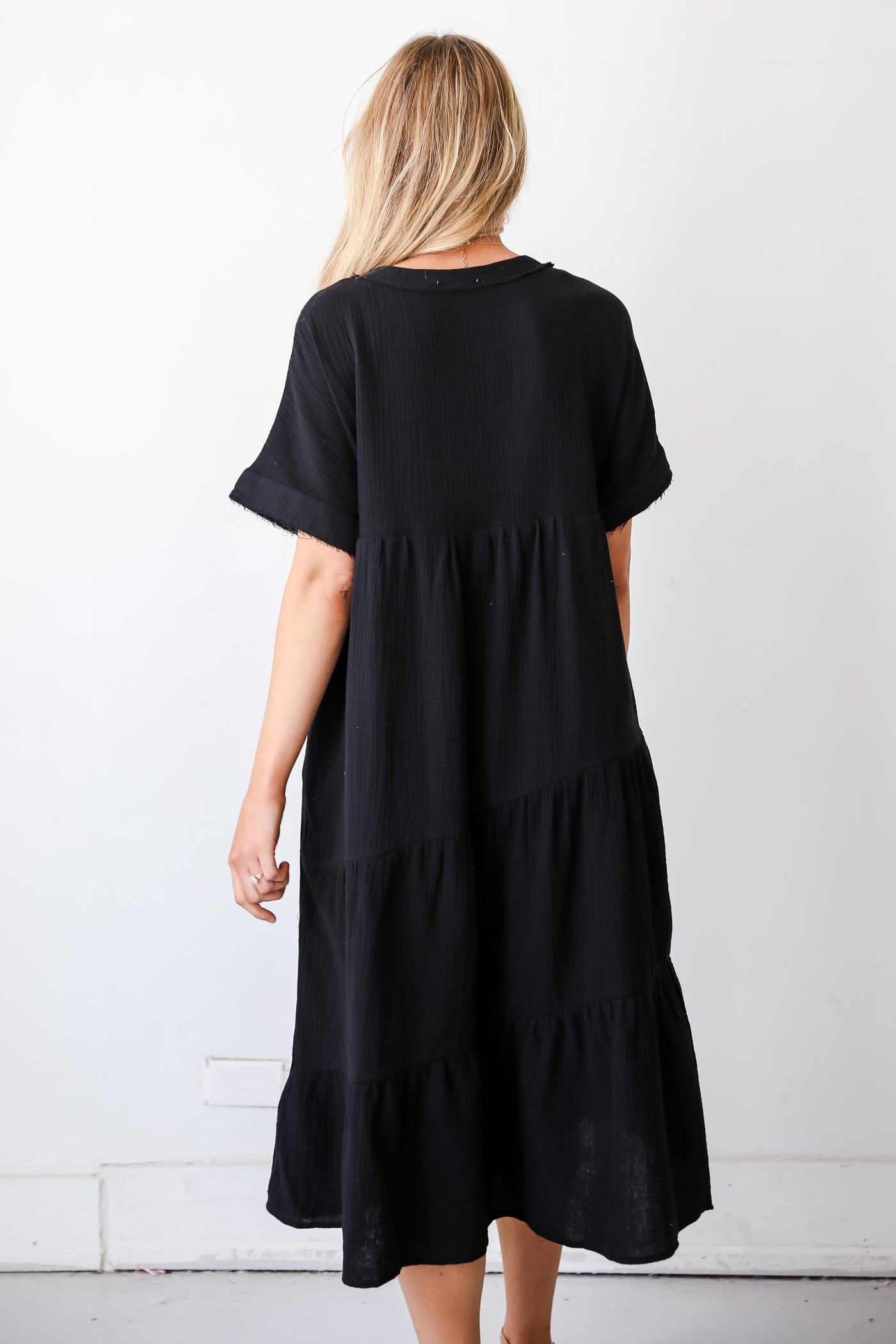 black Linen Midi Dress for women