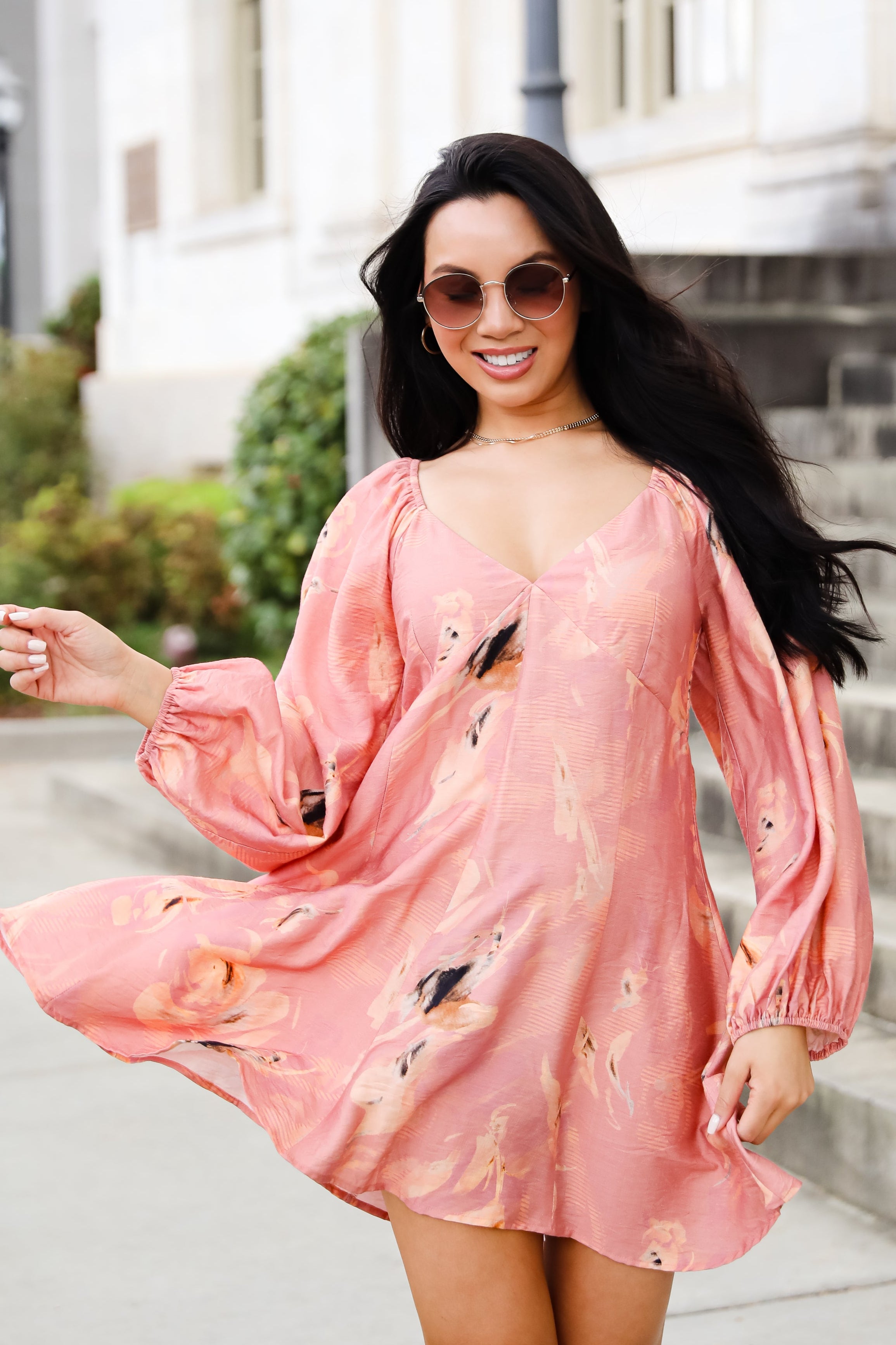 Bloom With A View Mauve Floral Mini Dress