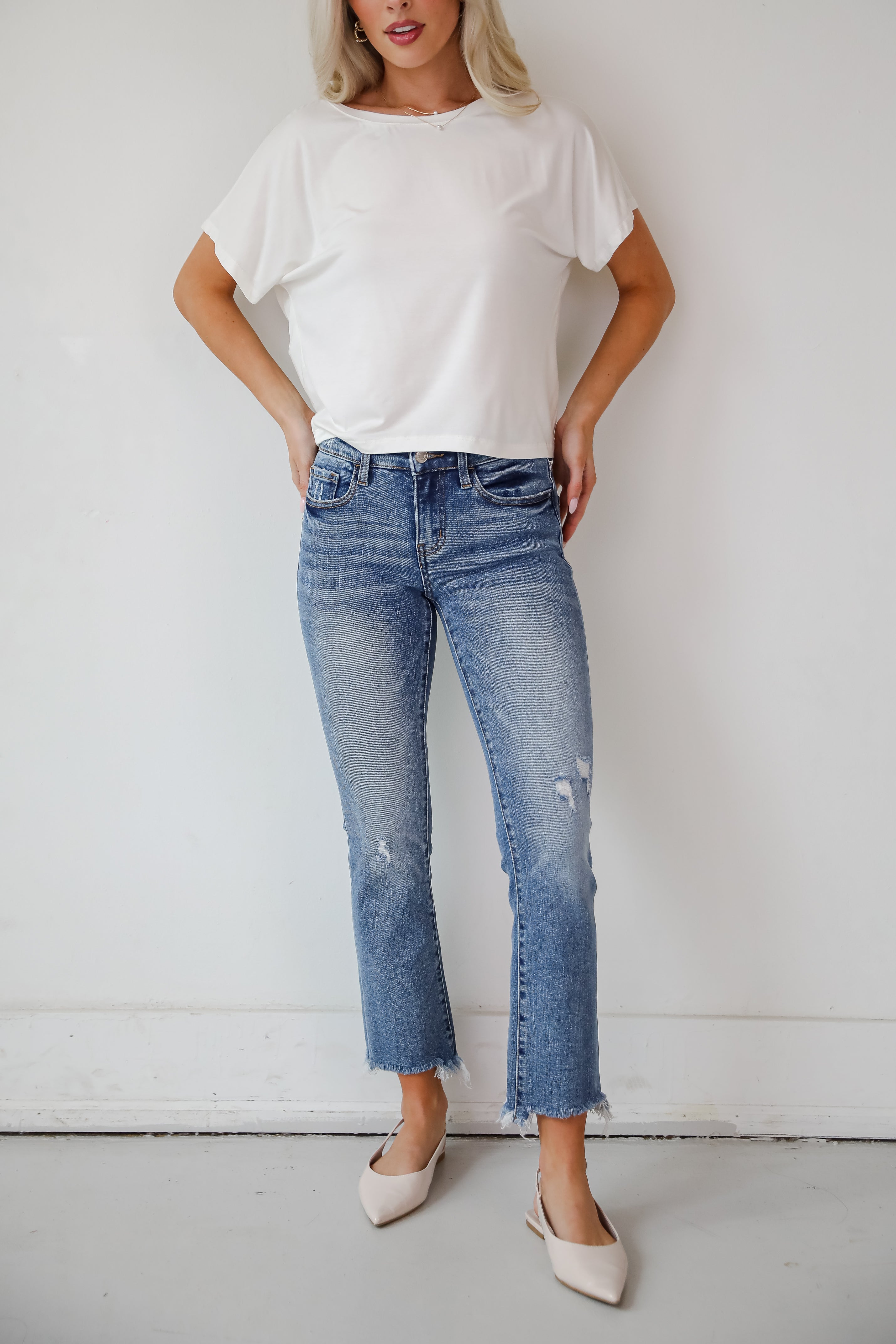 Amber Medium Wash Mid-Rise Ankle Bootcut Jeans